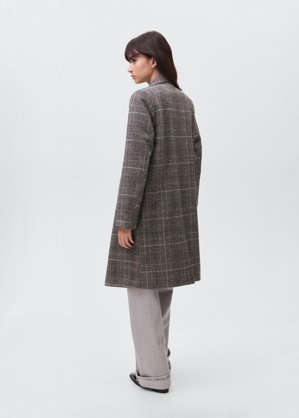 Check wool-blend coat