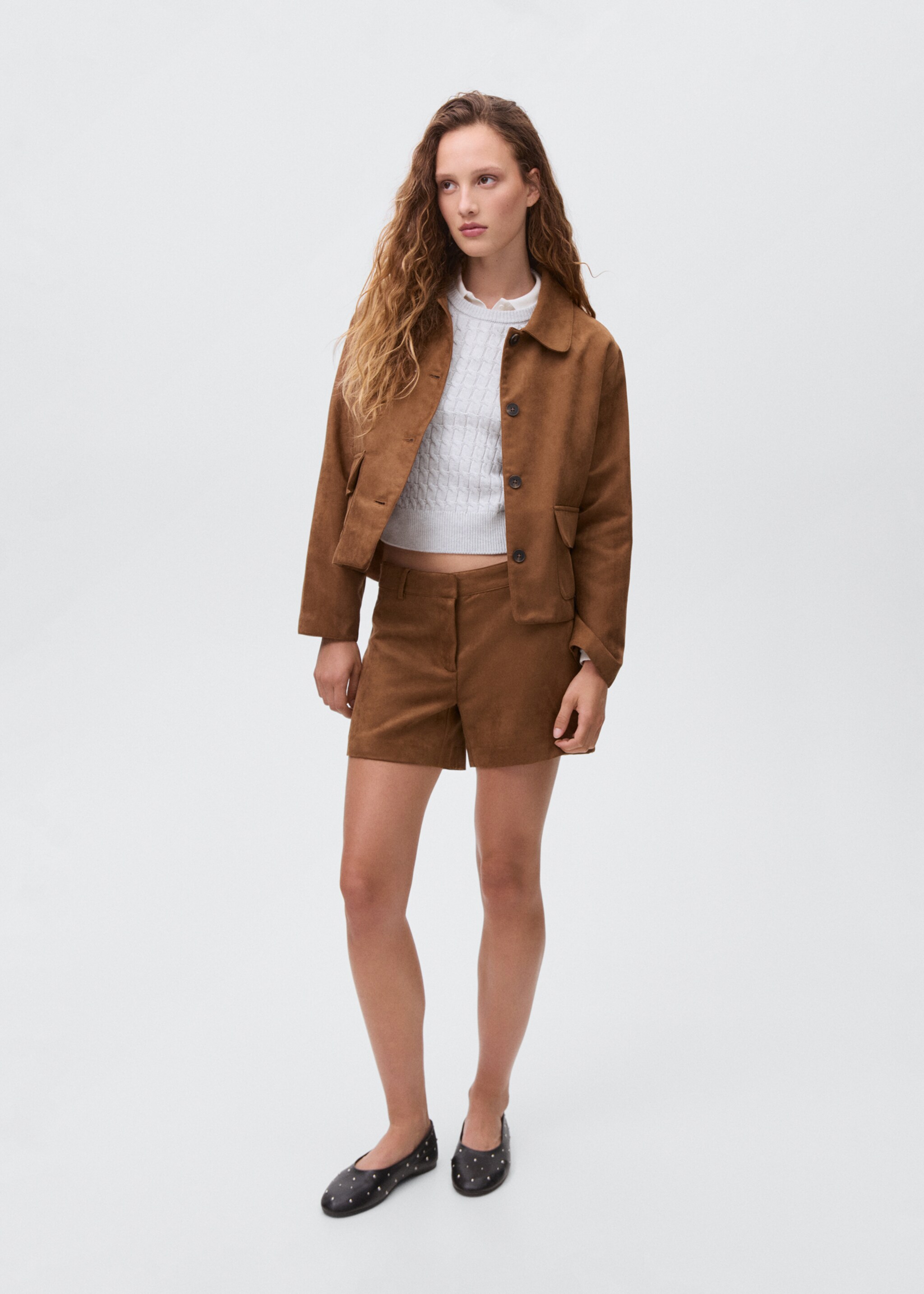 Suede effect jacket - Details of the article 2, Tobacco Brown. Ref: 17056332-00.