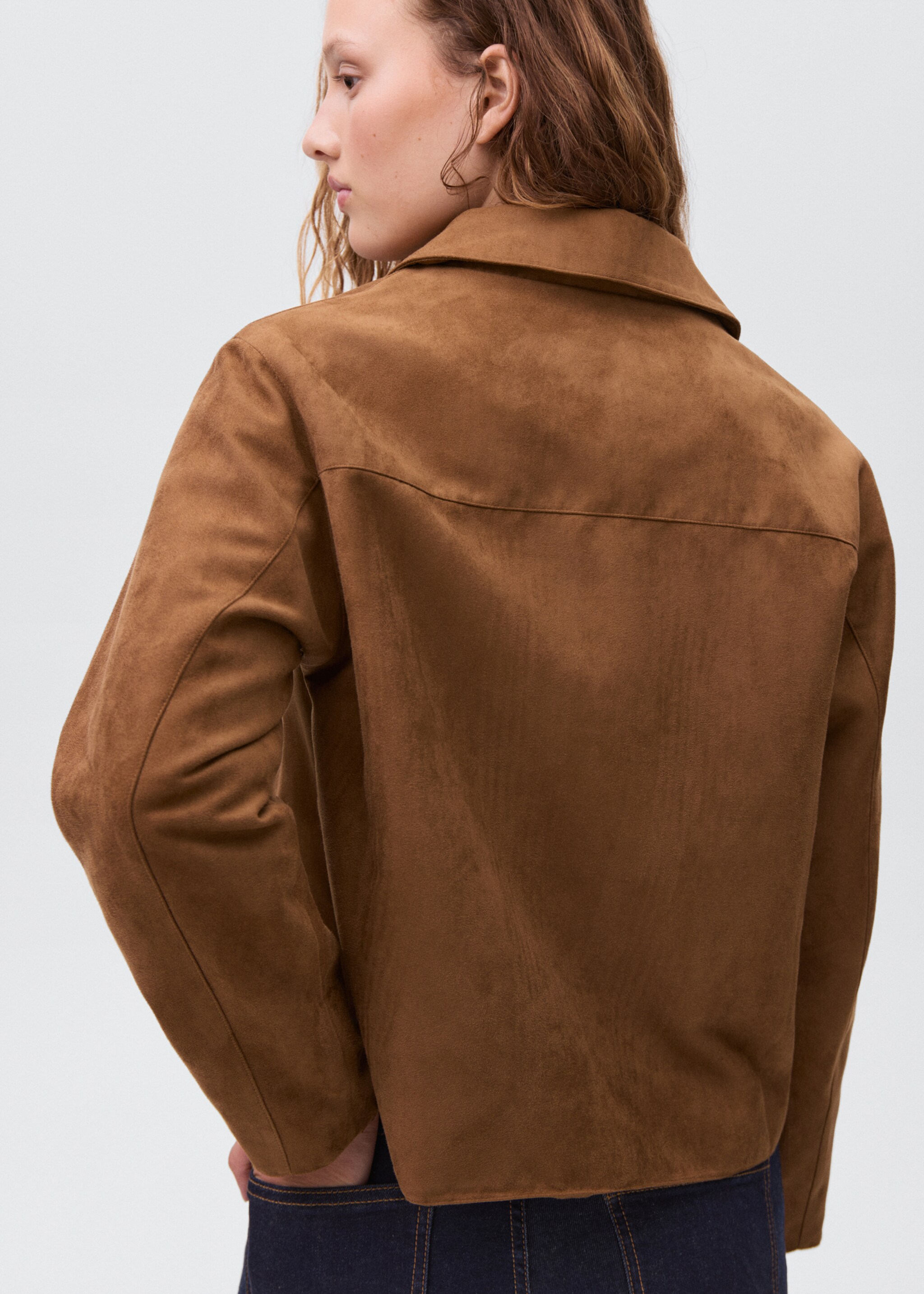 Suede effect jacket - Reverse of the article, Tobacco Brown. Ref: 17056332-00.