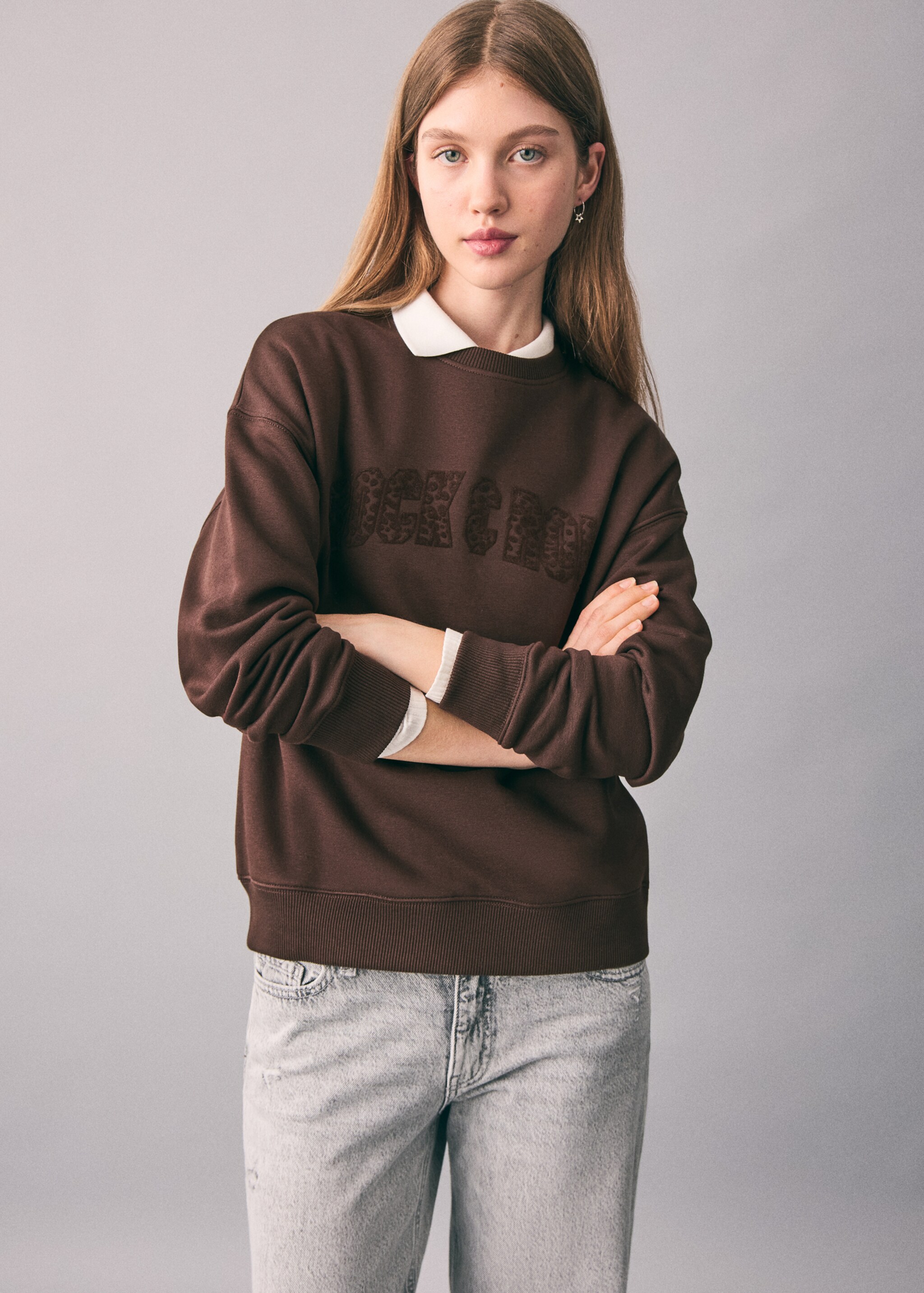 Sweat-shirt imprimé animal - Plan moyen, Marron. Ref: 17056341-00.