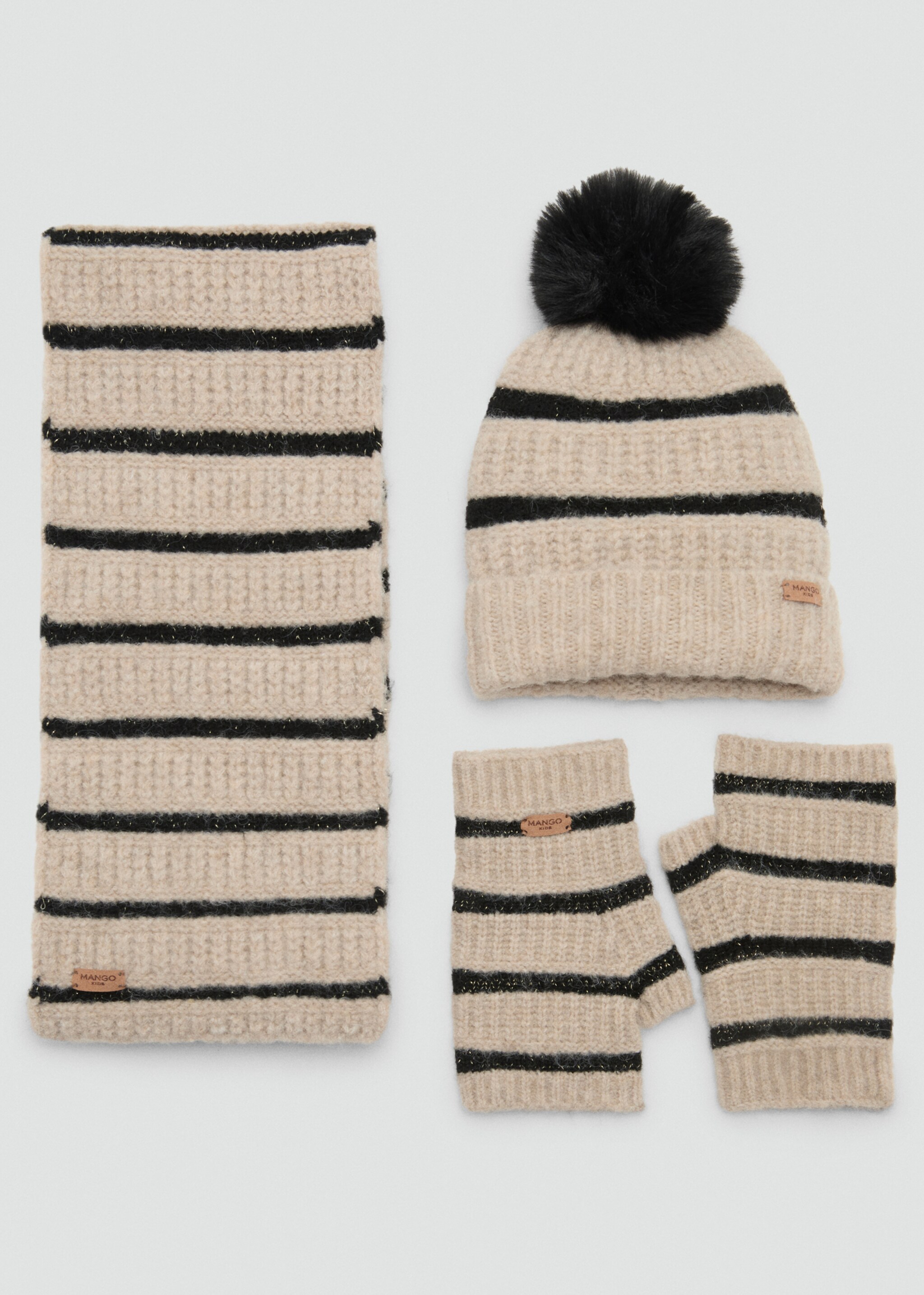 Striped knit gloves - Details of the article 1, Sand. Ref: 17056348-00.