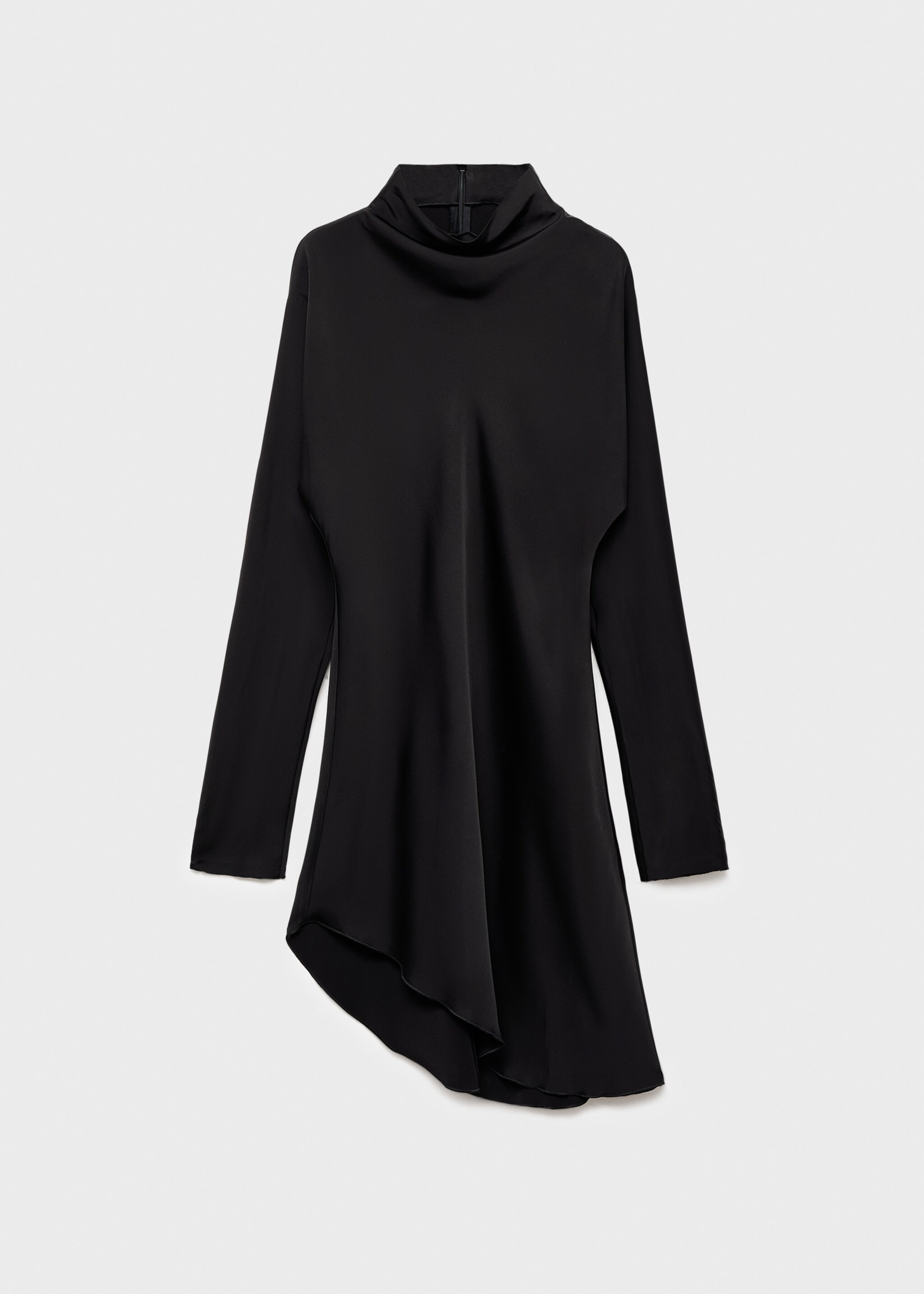 Asymmetrical satin-finish dress with asymmetrical hem - Article without model, Black. Ref: 17056355-00.