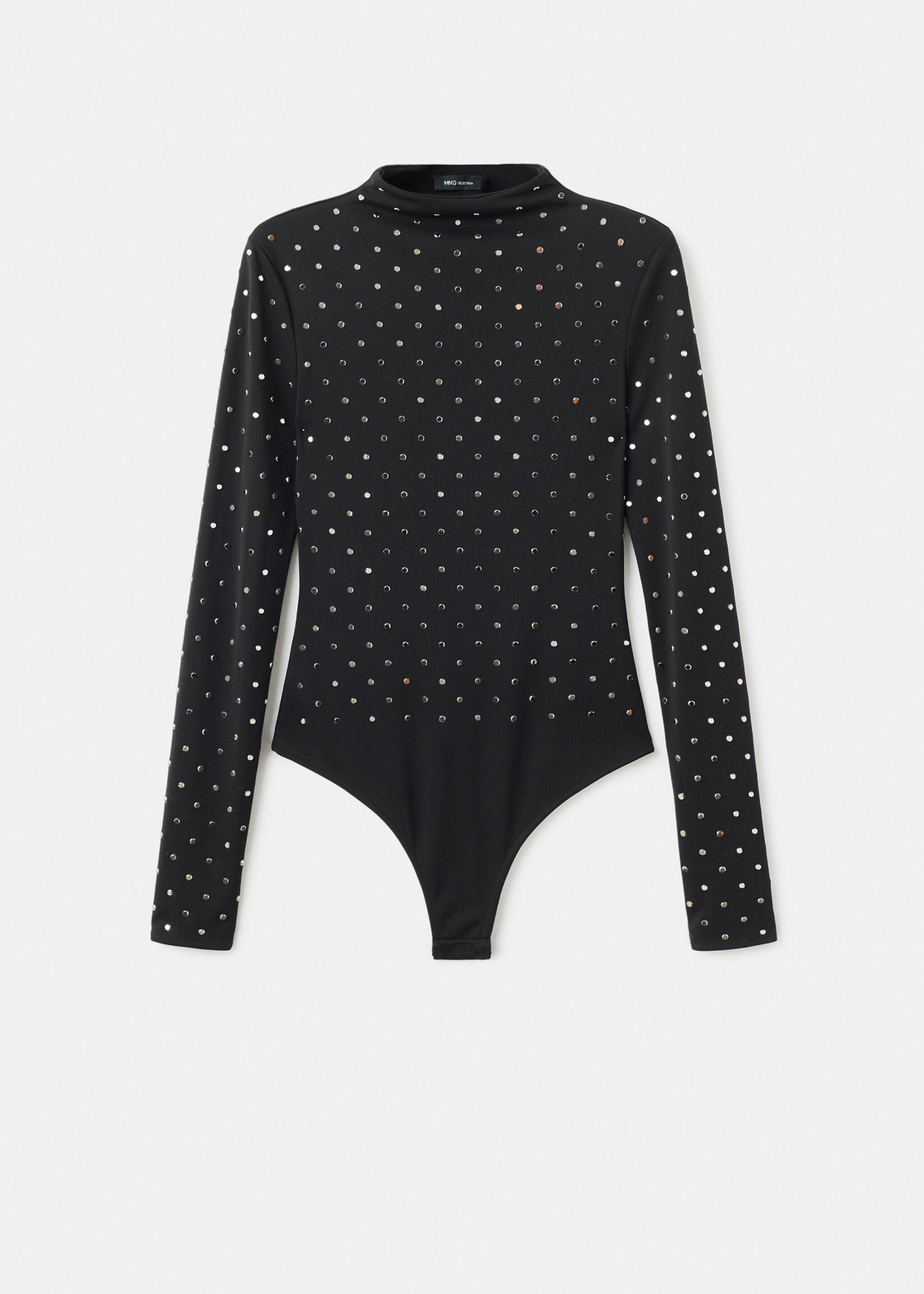 Long-sleeved crystal bodysuit - Article without model, Black. Ref: 17056357-00.