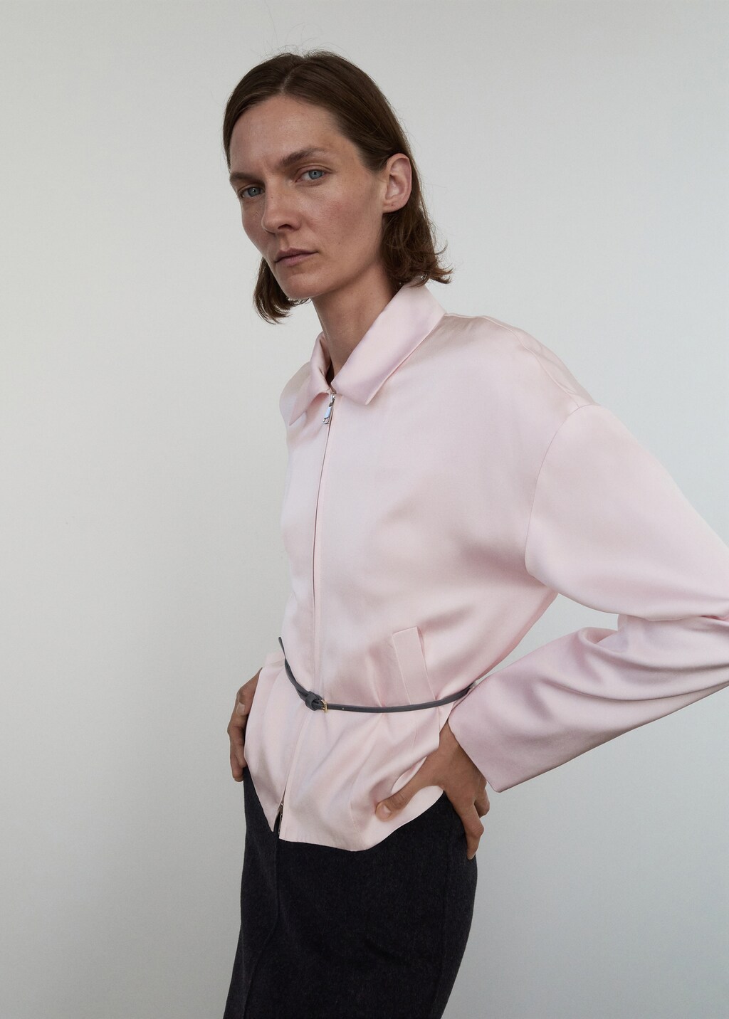 Satin jacket with zipper