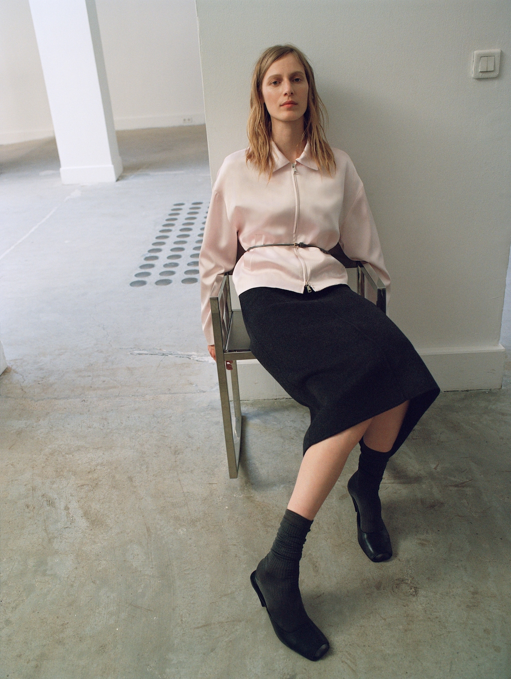 Satin jacket with zipper