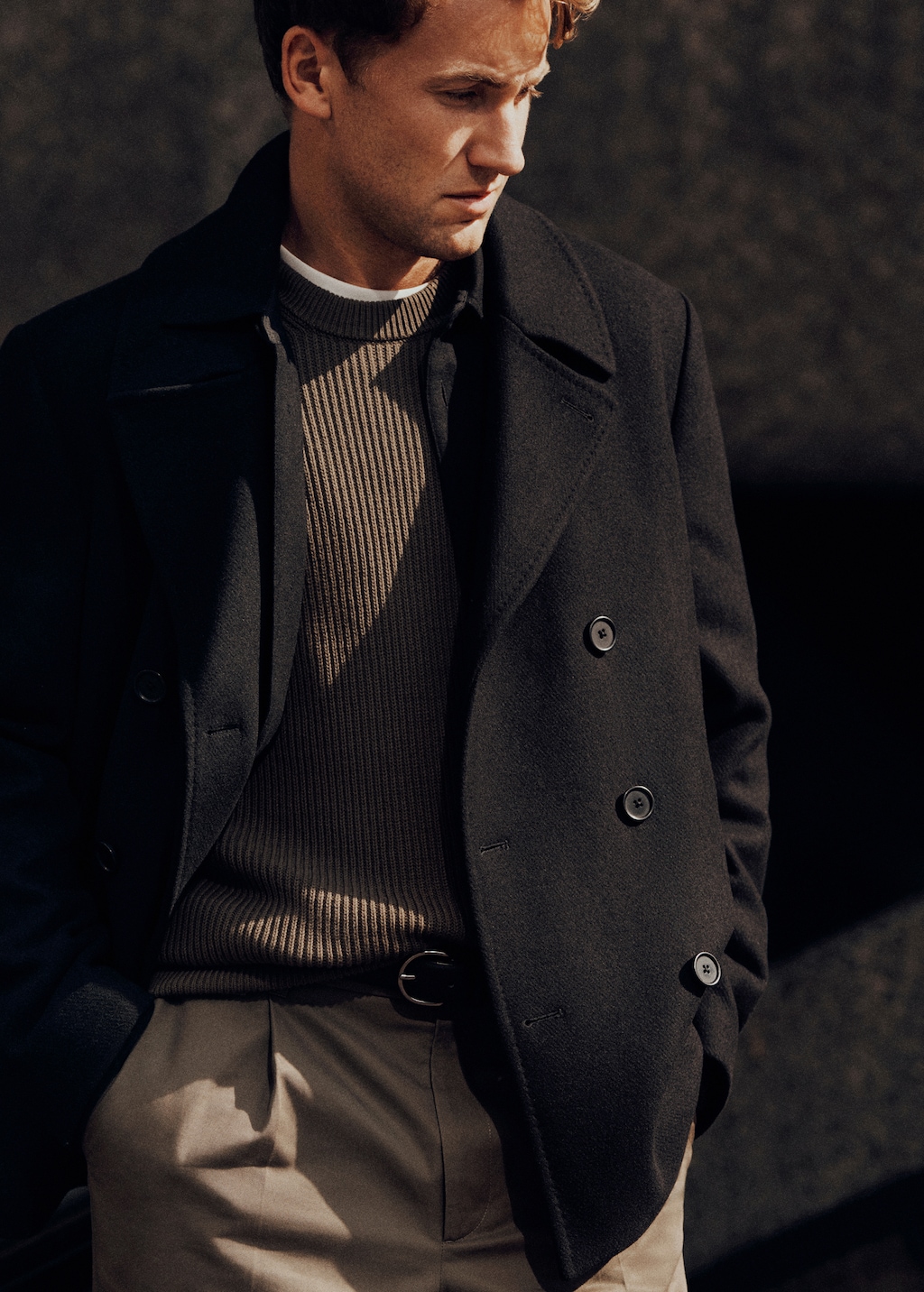 Wool double-breasted coat with buttons - Men | MANGO Netherlands