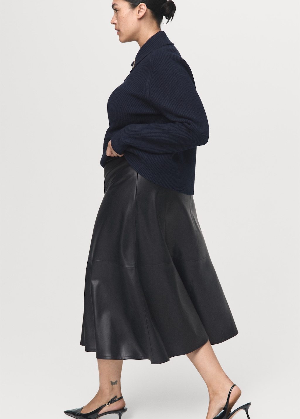 Faux-leather midi-skirt