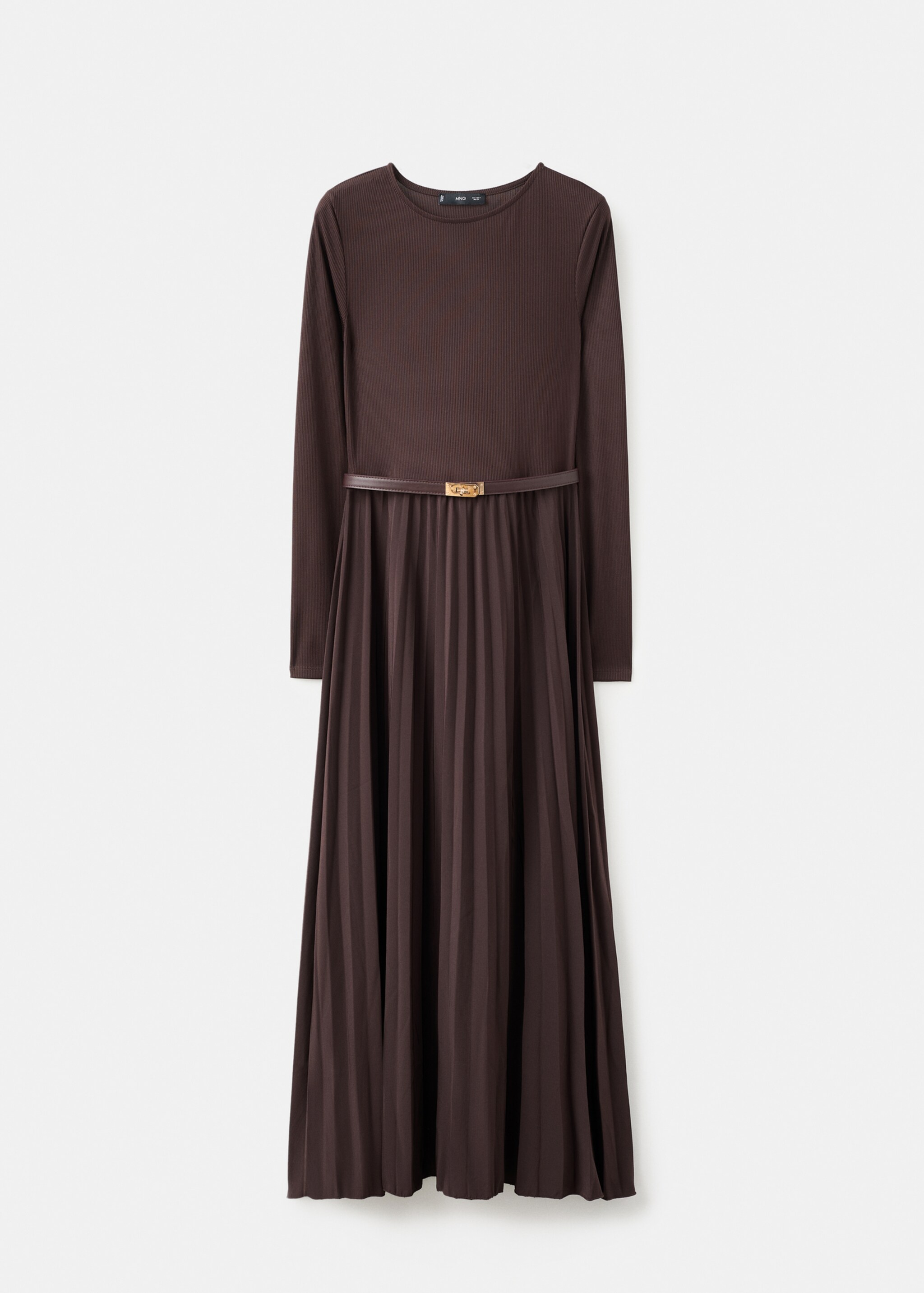 Pleated dress with belt - Article without model, Chocolate. Ref: 17056729-00.