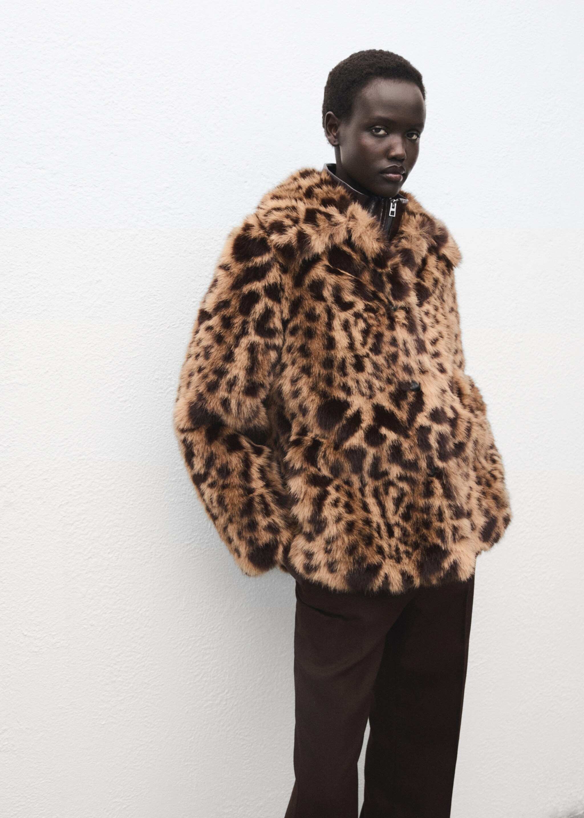 Fur-effect leopard-print coat - Medium plane, Medium Brown. Ref: 17056732-00.