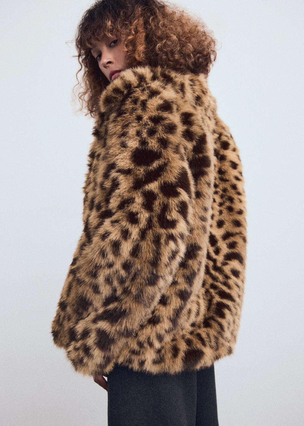 Leopard-print fur-effect coat