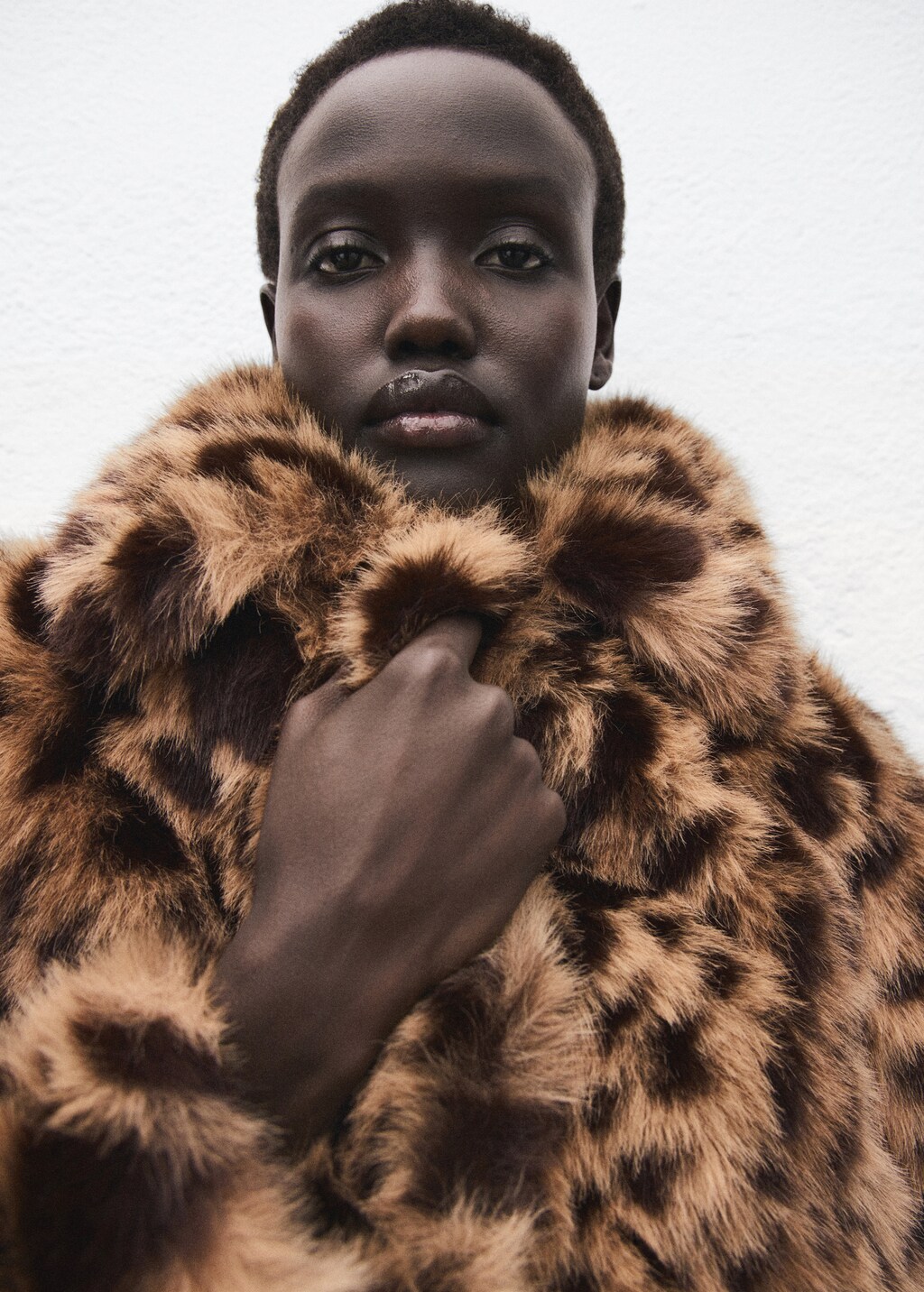 Leopard-print fur-effect coat
