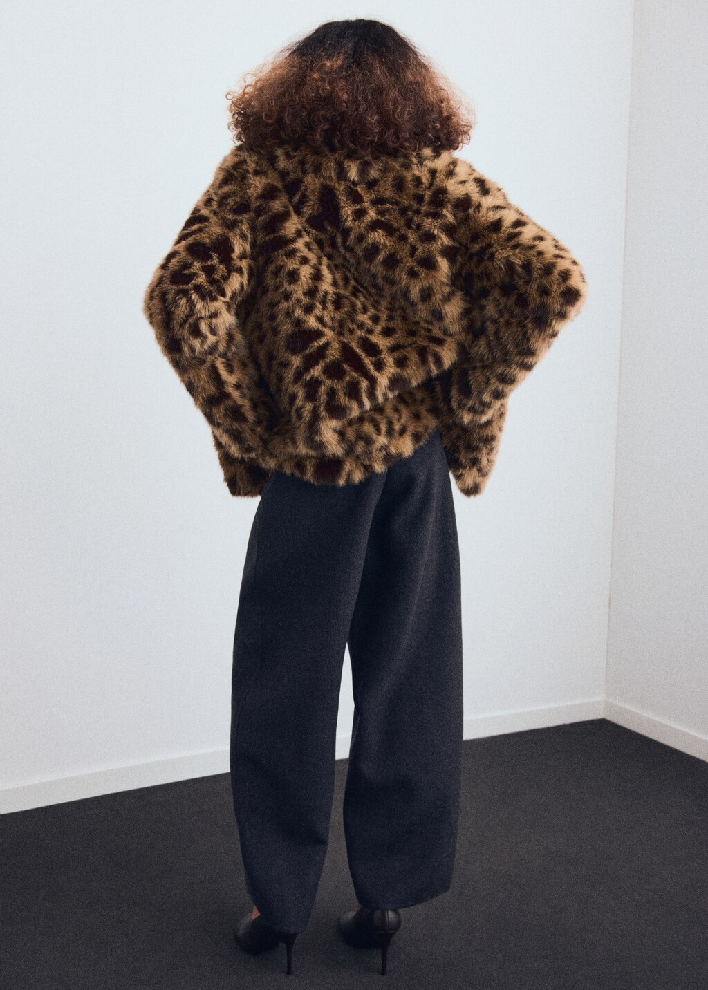 Leopard-print fur-effect coat