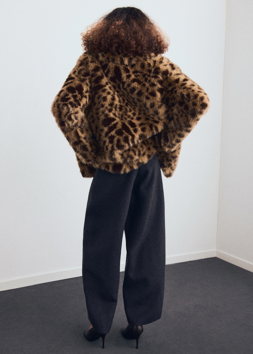Leopard-print fur-effect coat