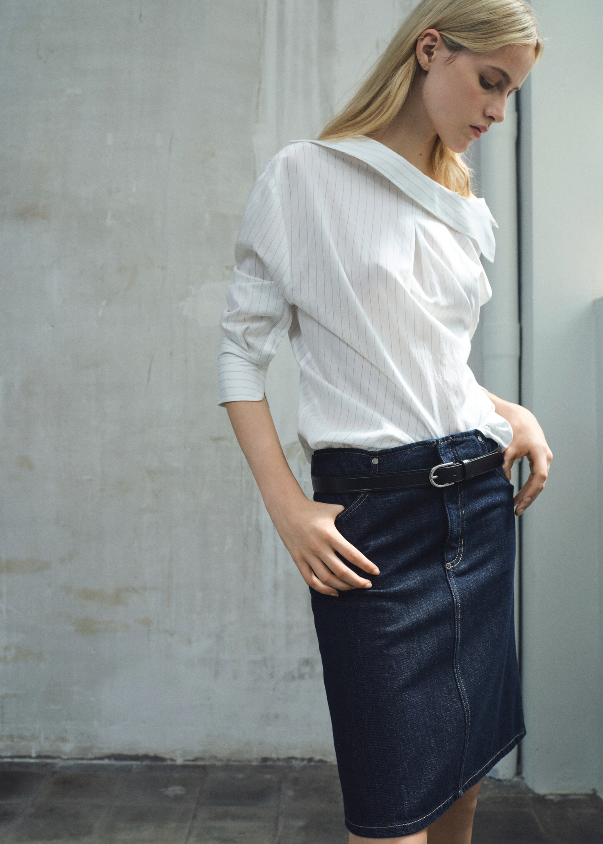 Midi denim skirt - Medium plane, Open Blue. Ref: 17056744-00.
