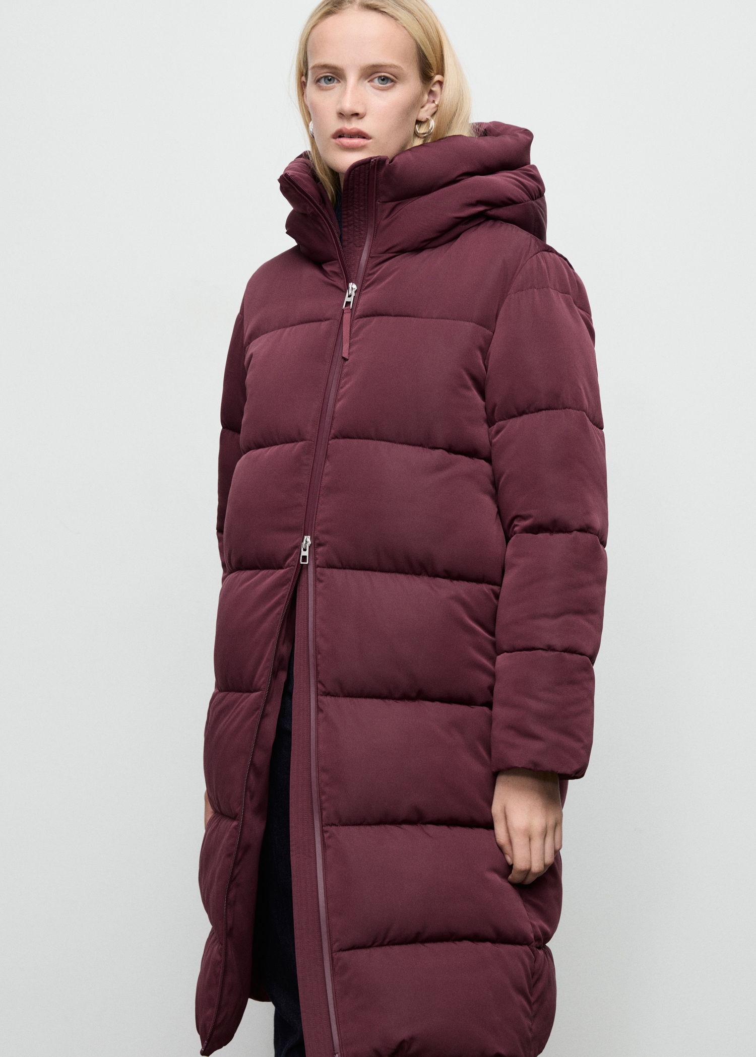 Long padded anorak with hood - Medium plane