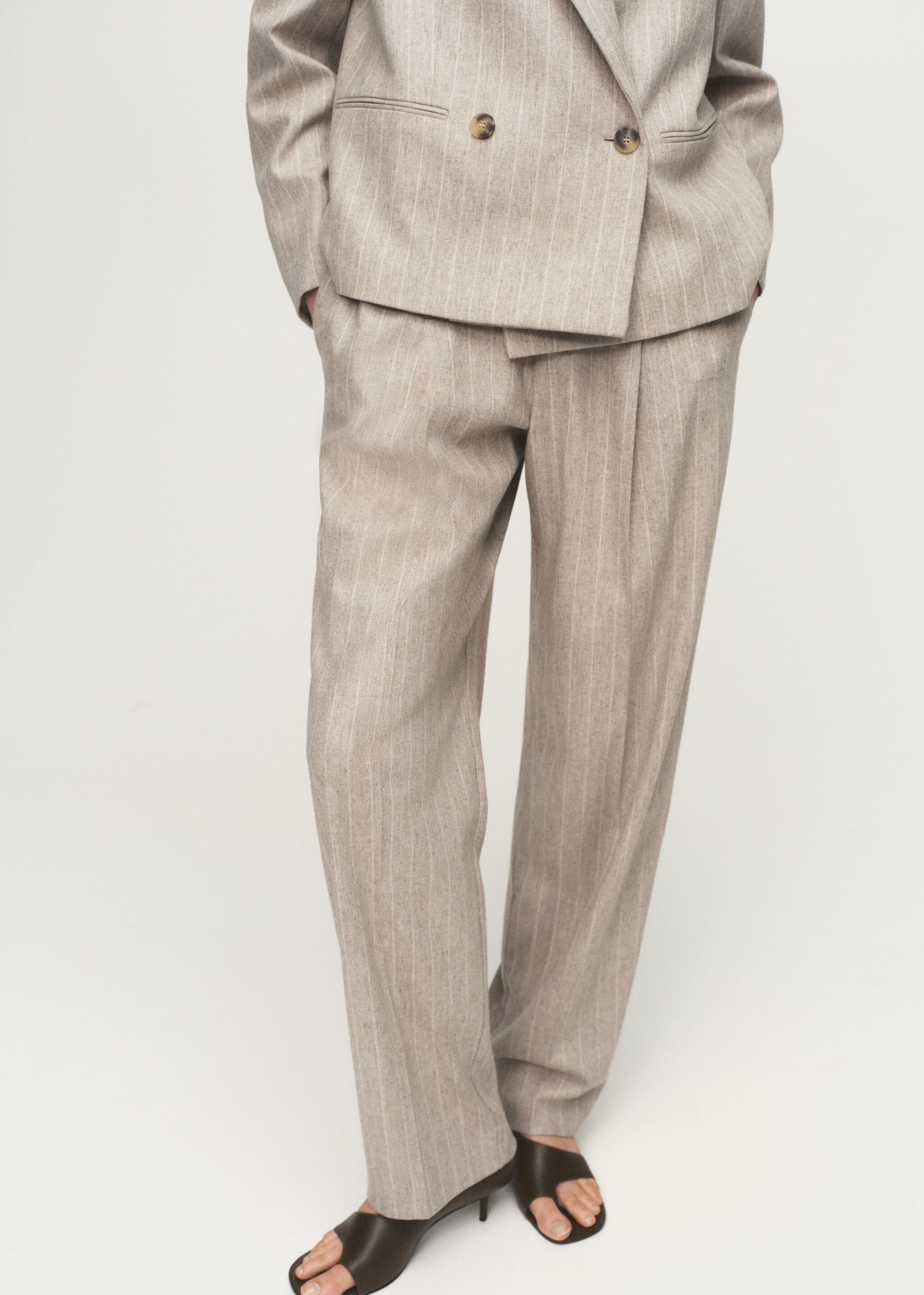 Pinstripe wool suit trousers - Medium plane, Grey. Ref: 17057140-00.