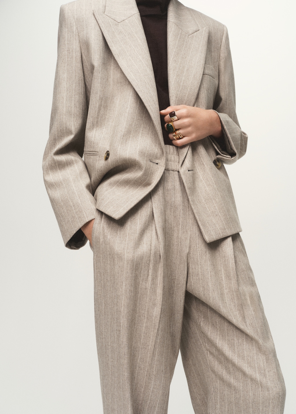 Pinstripe wool suit pants