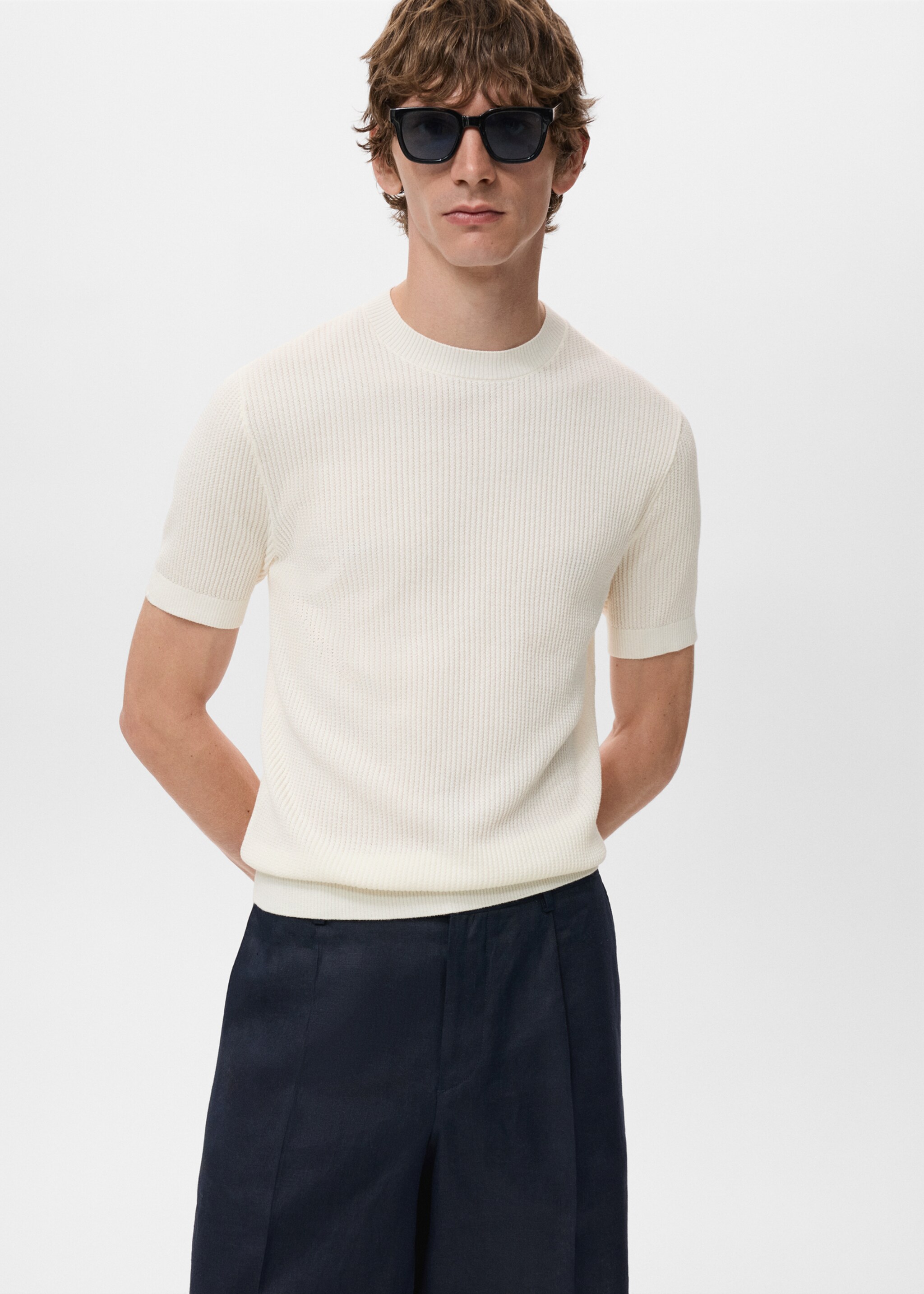 Camiseta punto canalé - Plano medio, Blanco roto. Ref: 17057762-00.