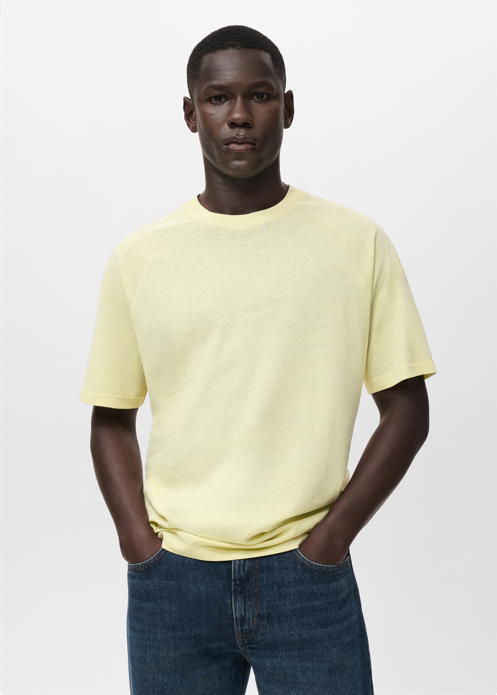 Relaxed-fit cotton-linen t-shirt - Medium plane, Neon Yellow. Ref: 17057767-00.