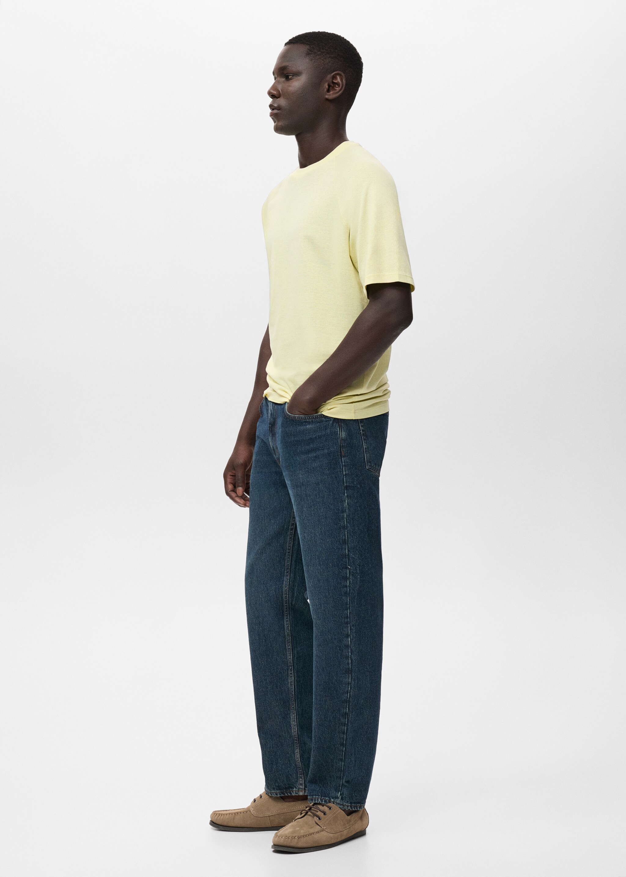 Relaxed-fit cotton-linen t-shirt - Details of the article 2, Neon Yellow. Ref: 17057767-00.