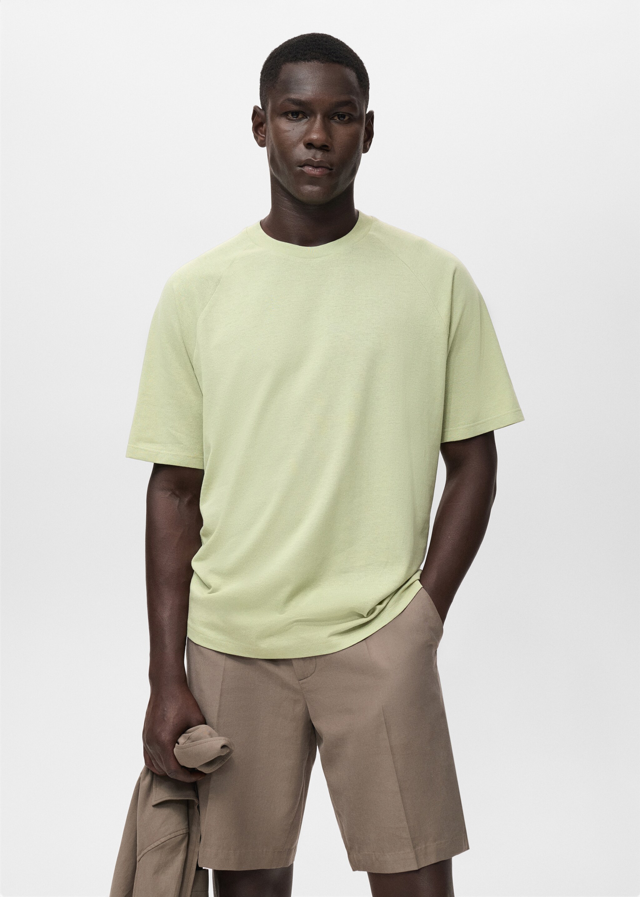 Relaxed-fit cotton-linen t-shirt - Medium plane, Green Apple. Ref: 17057767-00.