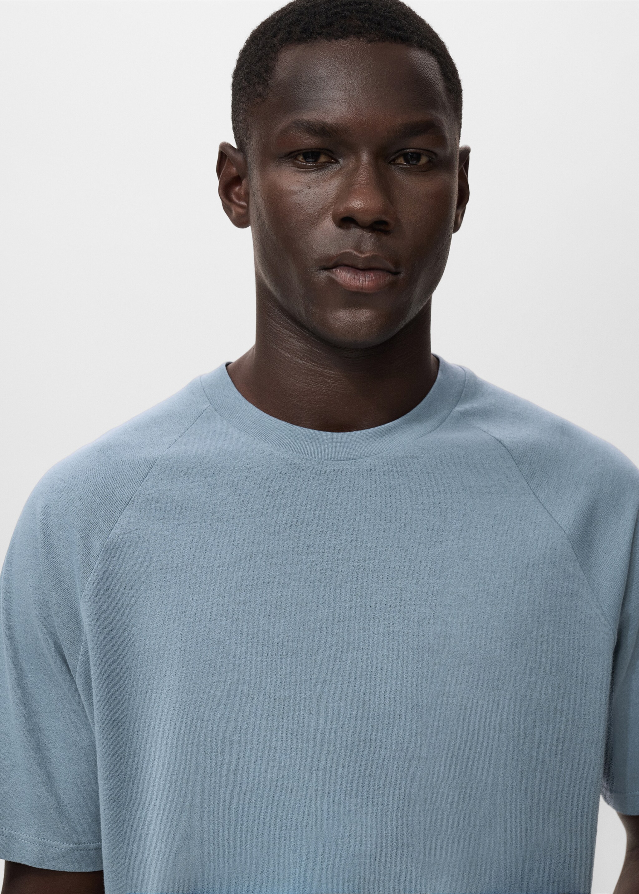 Relaxed-fit cotton-linen t-shirt - Details of the article 1, Indigo Blue. Ref: 17057767-00.