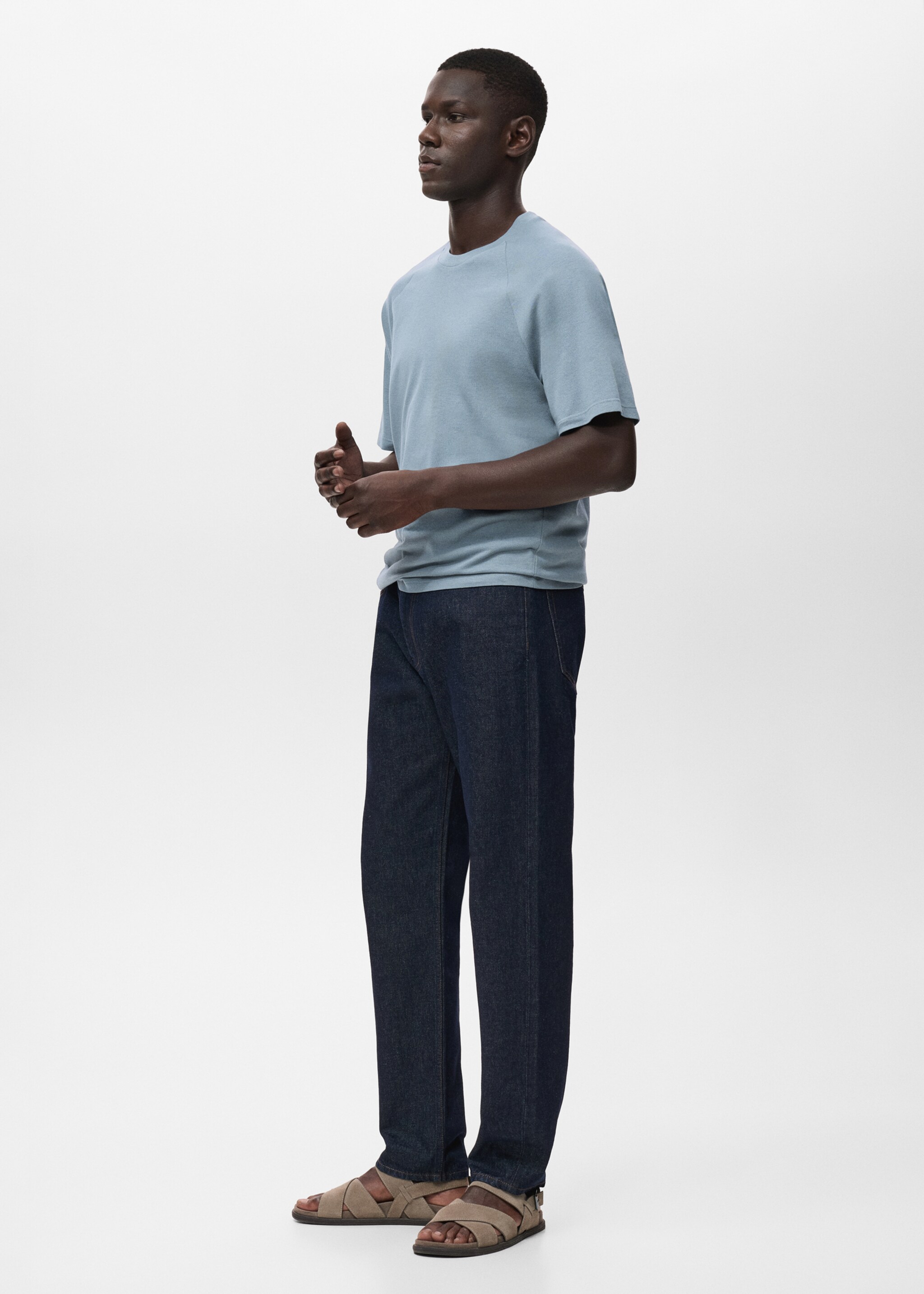 Relaxed-fit cotton-linen t-shirt - Details of the article 2, Indigo Blue. Ref: 17057767-00.