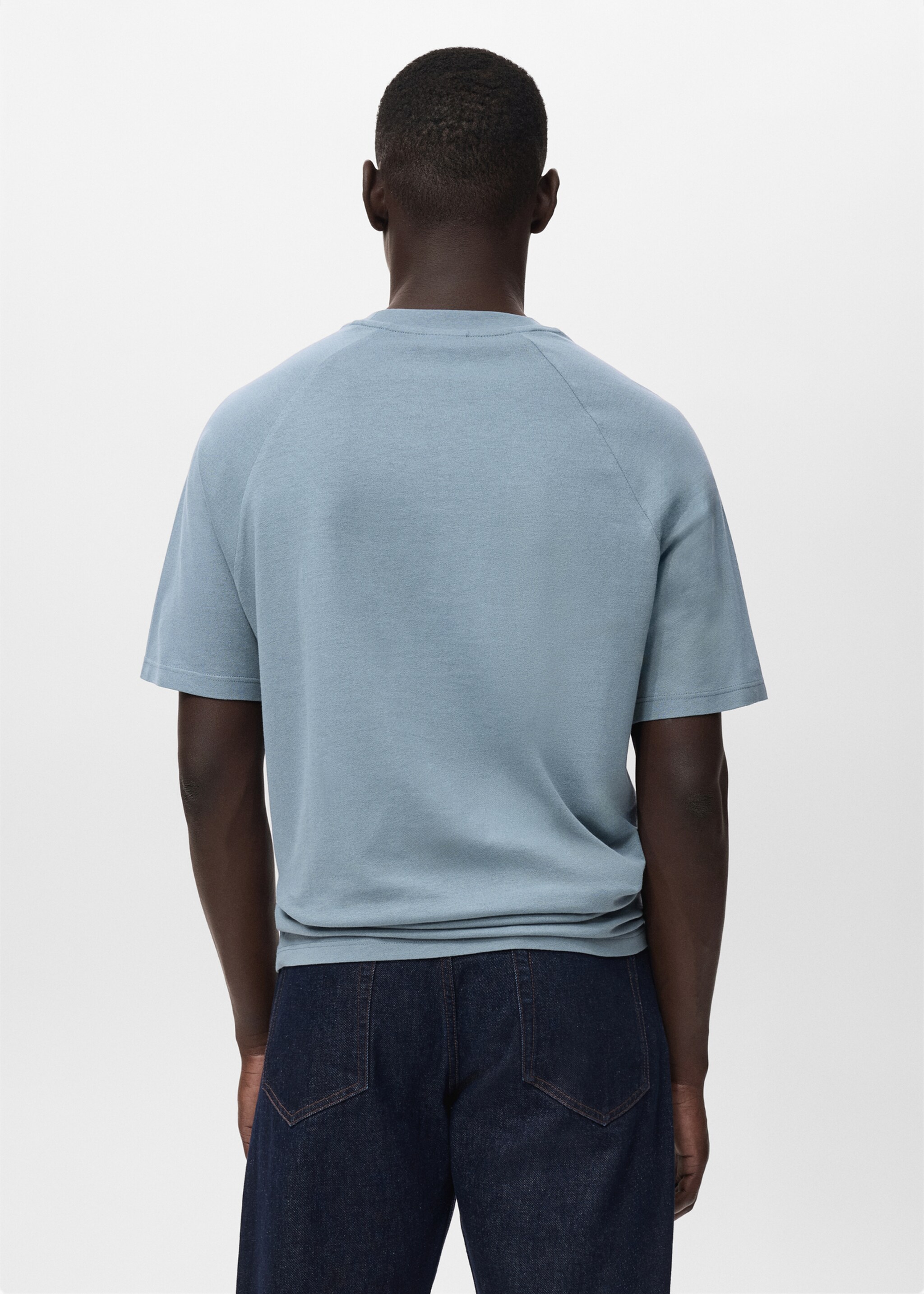 Relaxed-fit cotton-linen t-shirt - Reverse of the article, Indigo Blue. Ref: 17057767-00.