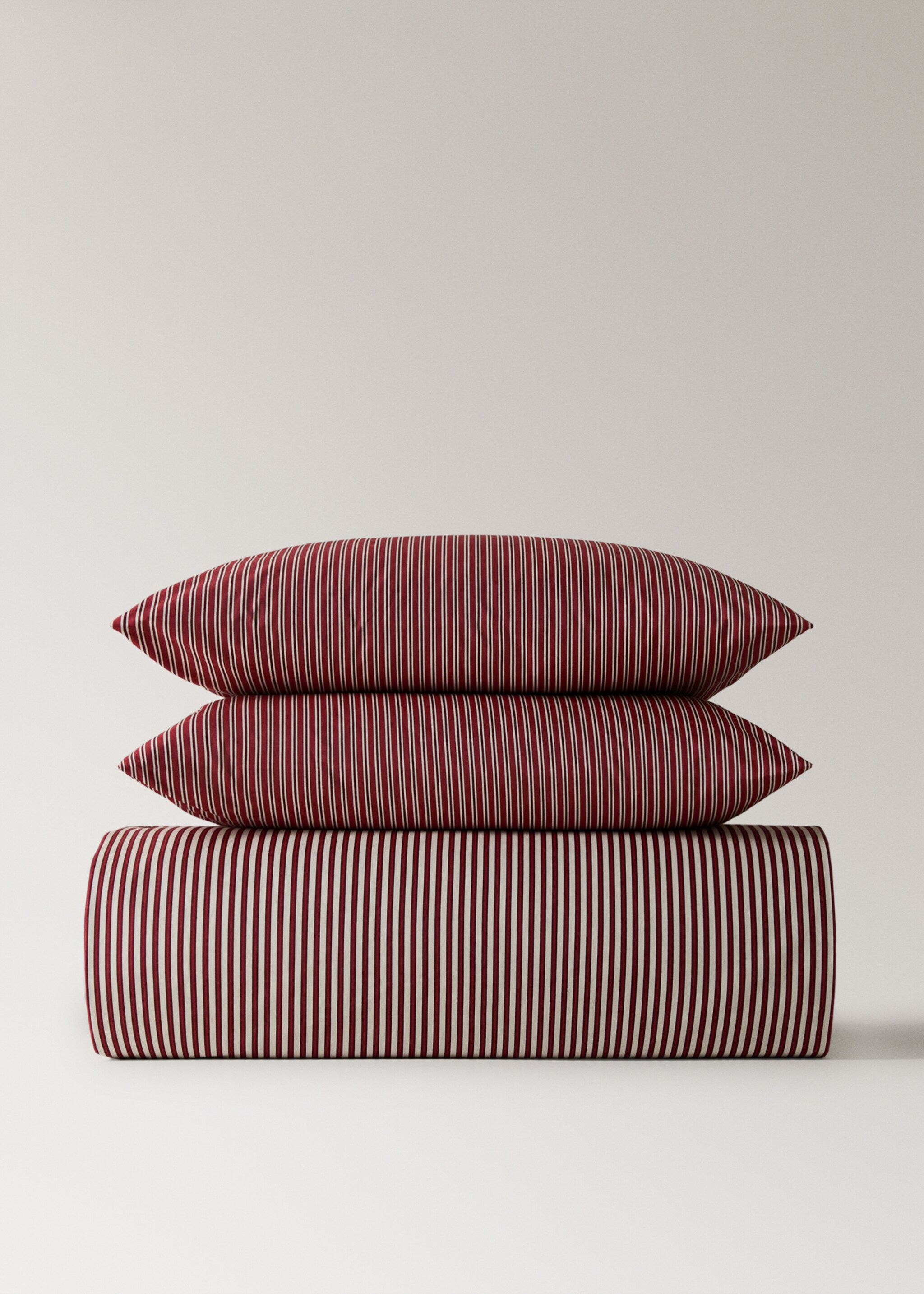 200-thread count percale cotton reversible striped duvet cover for 90cm bed - Article without model, Maroon. Ref: 17057784-00.