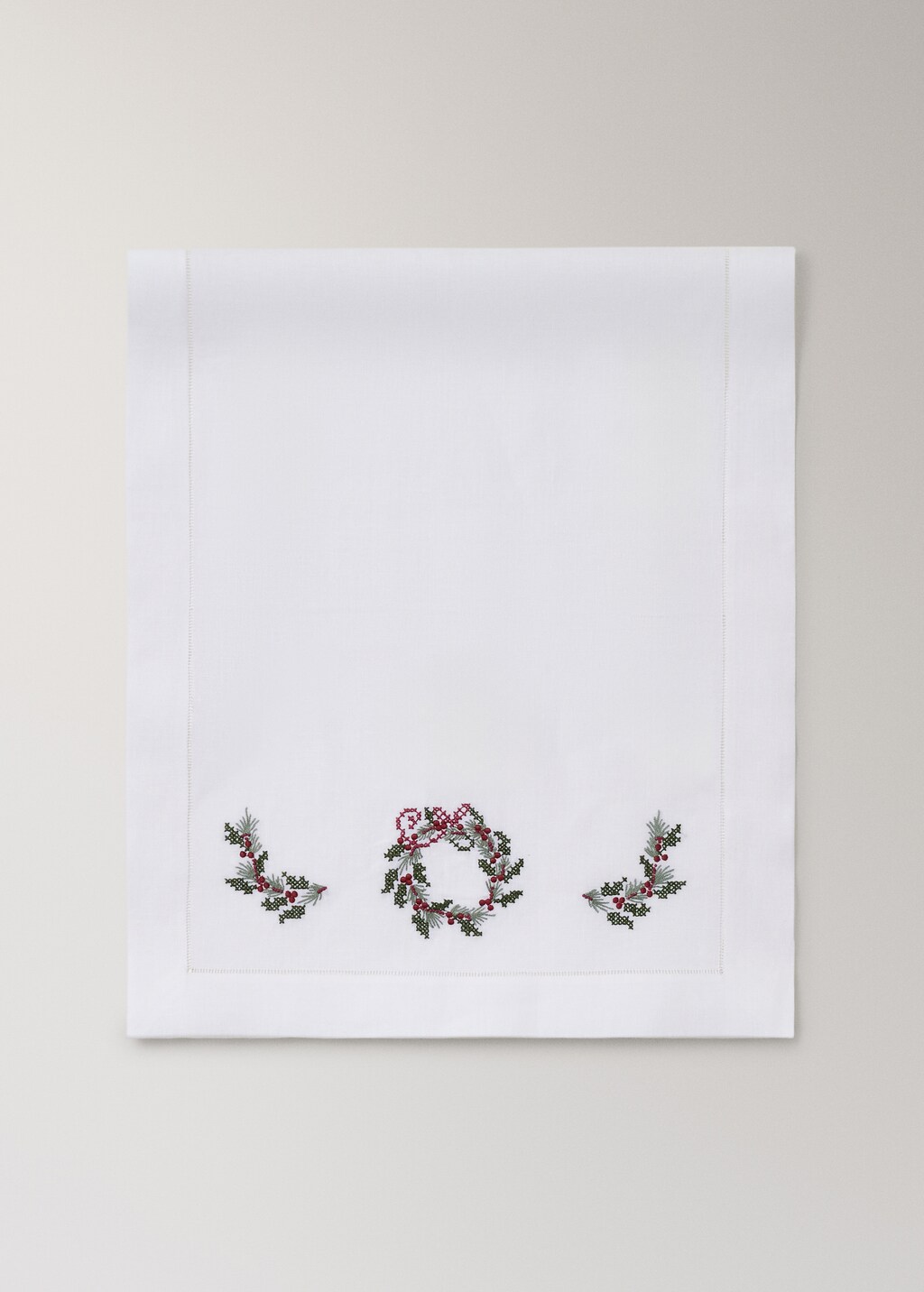 Embroidered linen Christmas table runner