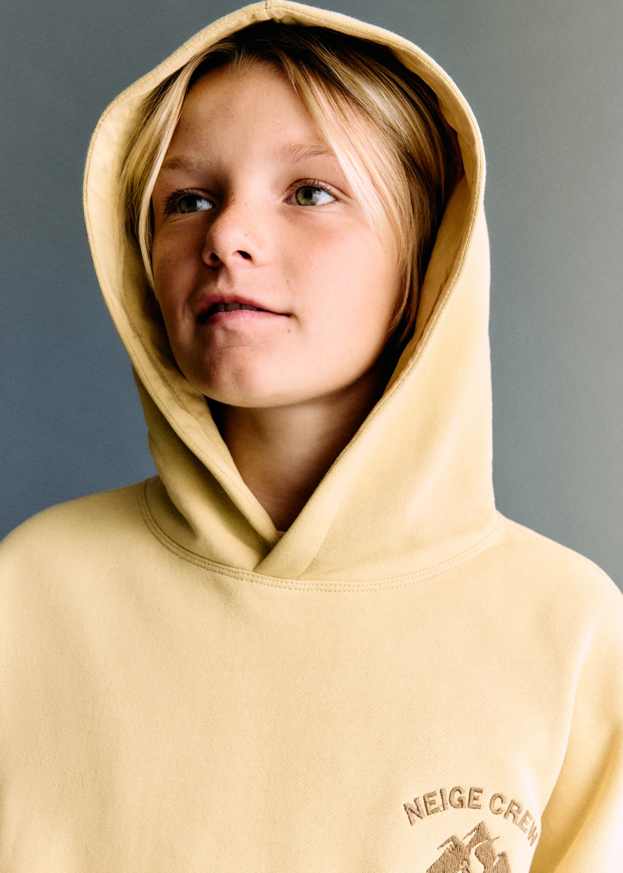 Sweater coton brodé - Plan moyen, Jaune pastel. Ref: 17057788-00.