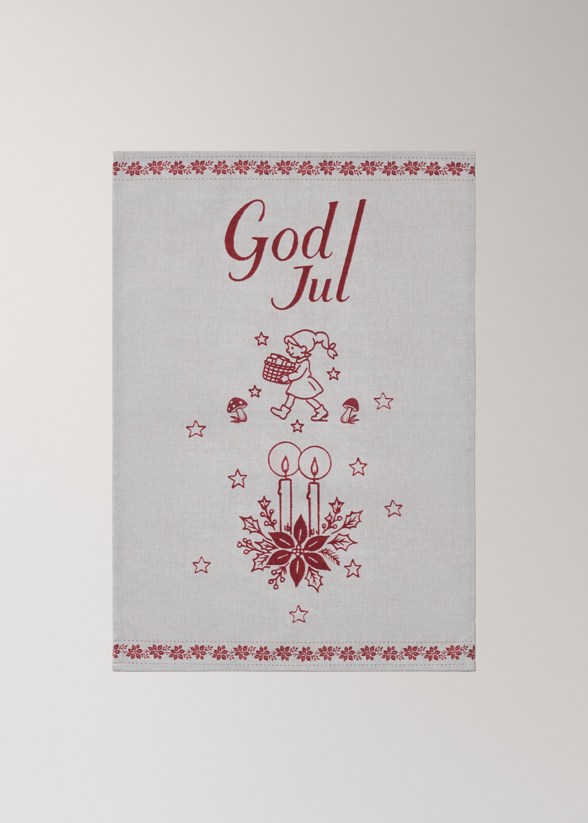 Kitchen cloth with Christmas print - Details of the article 1, Red. Ref: 17057794-00.