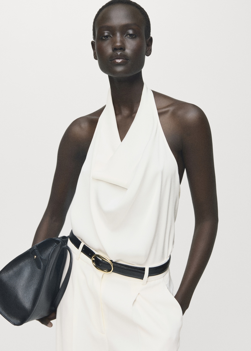 Satin blouse with draped neck