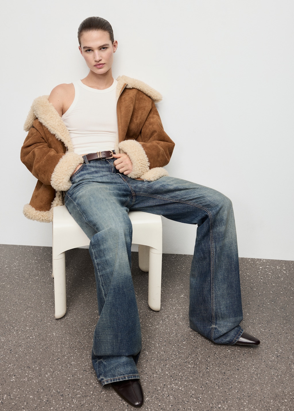 Shearling and suede-effect jacket