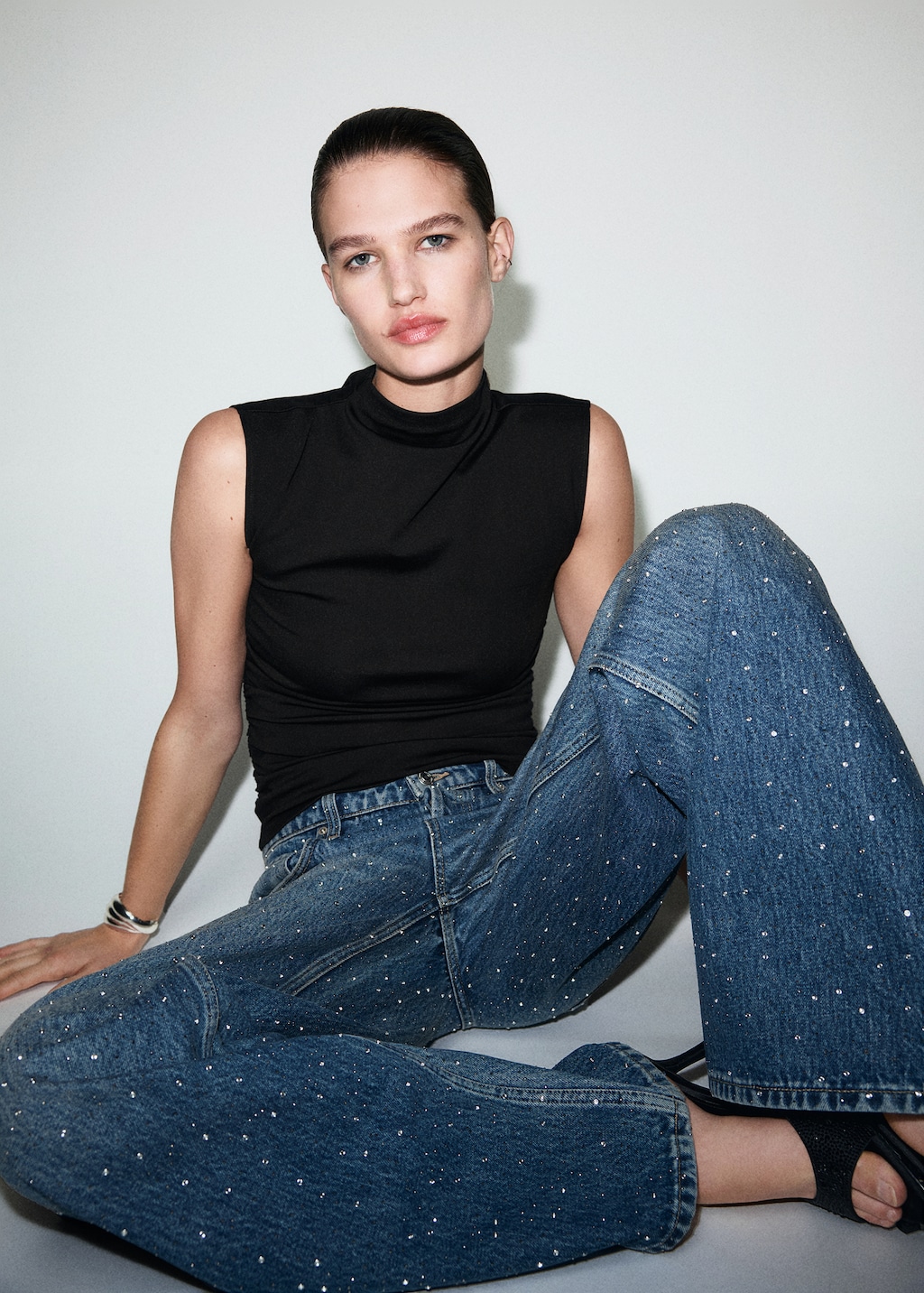 Ruched funnel-neck top