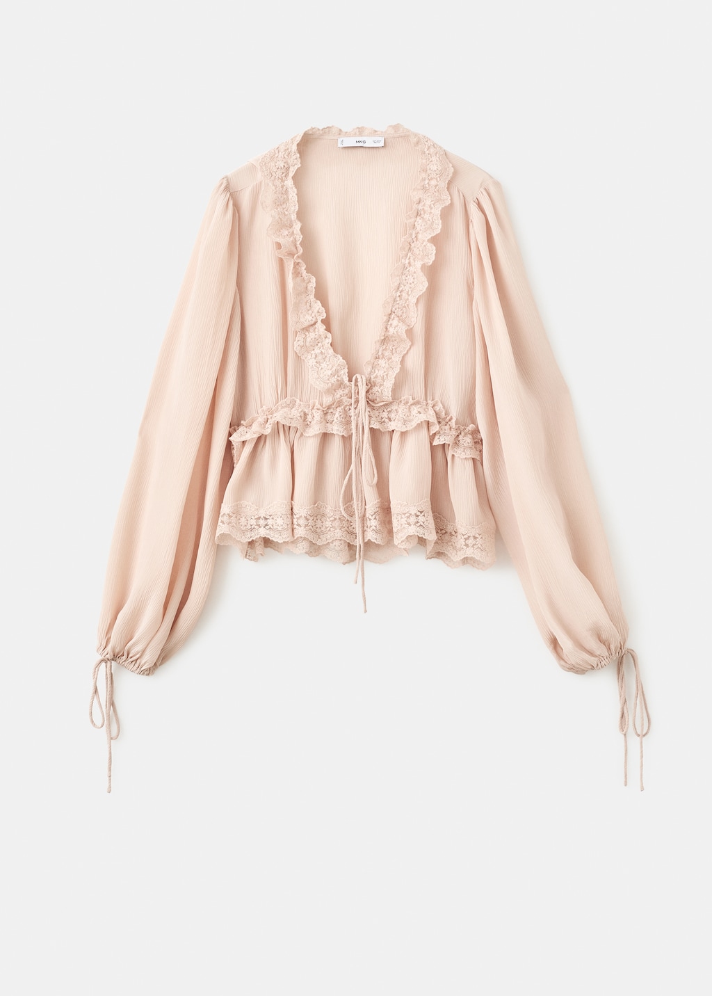 V-neck blouse with lace trim