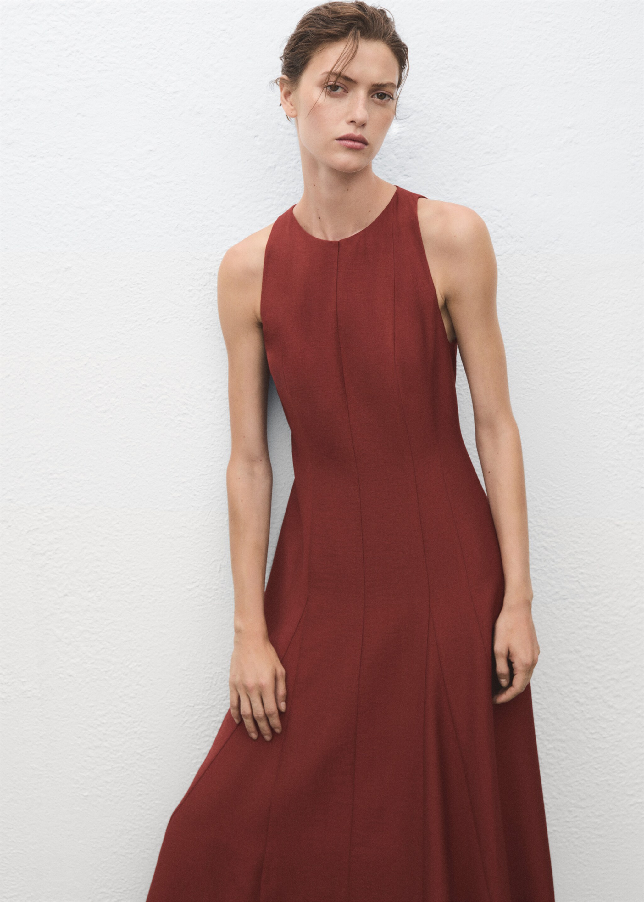 Long flared dress - Medium plane, Burnt Orange. Ref: 17057811-00.