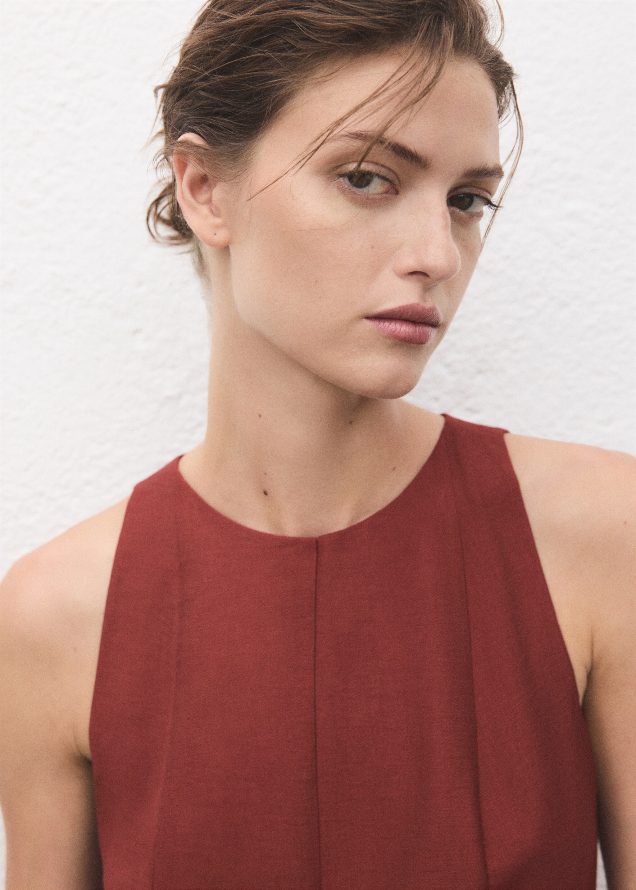 Long flared dress - Details of the article 1, Burnt Orange. Ref: 17057811-00.