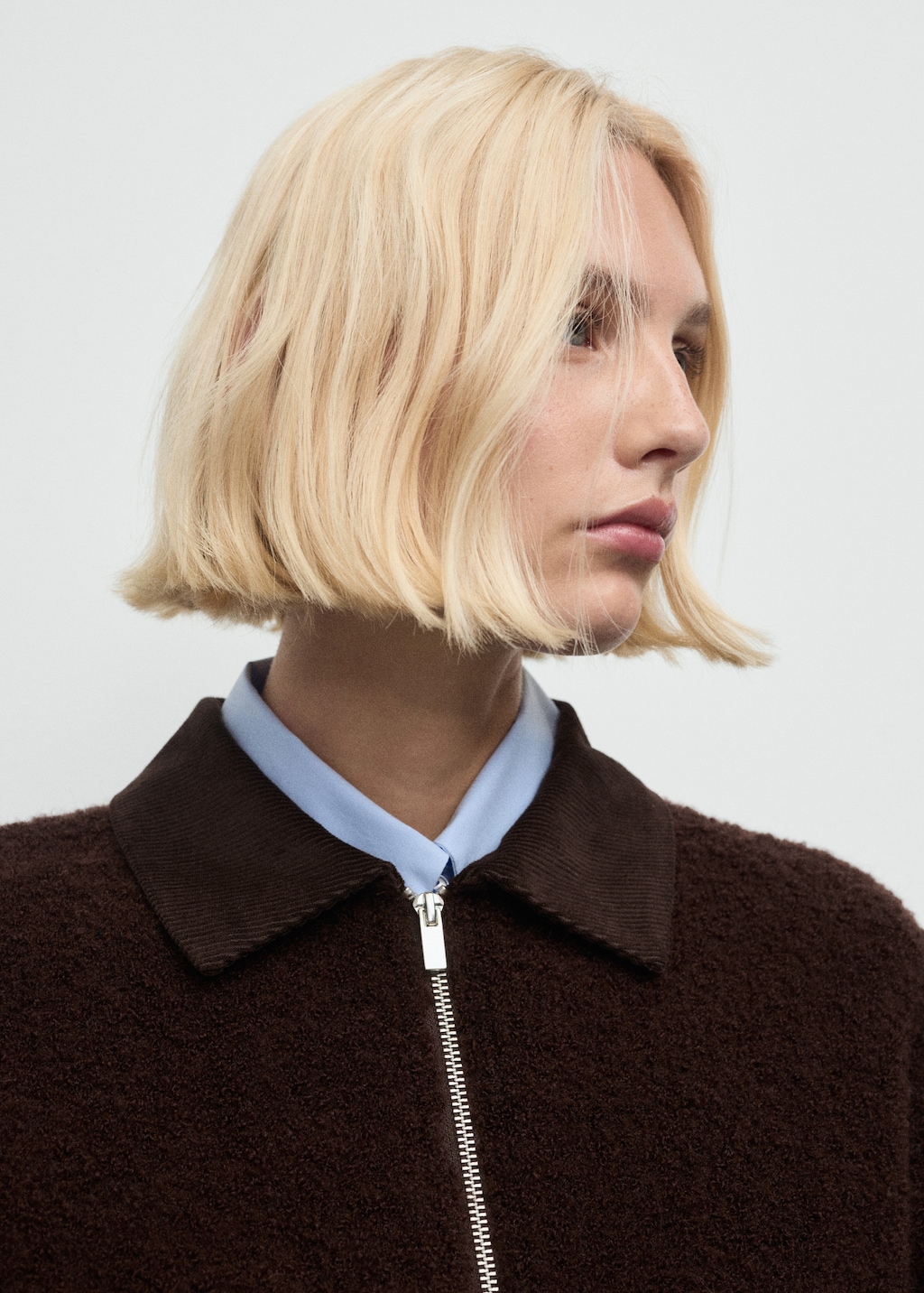 Bouclé jacket with corduroy collar