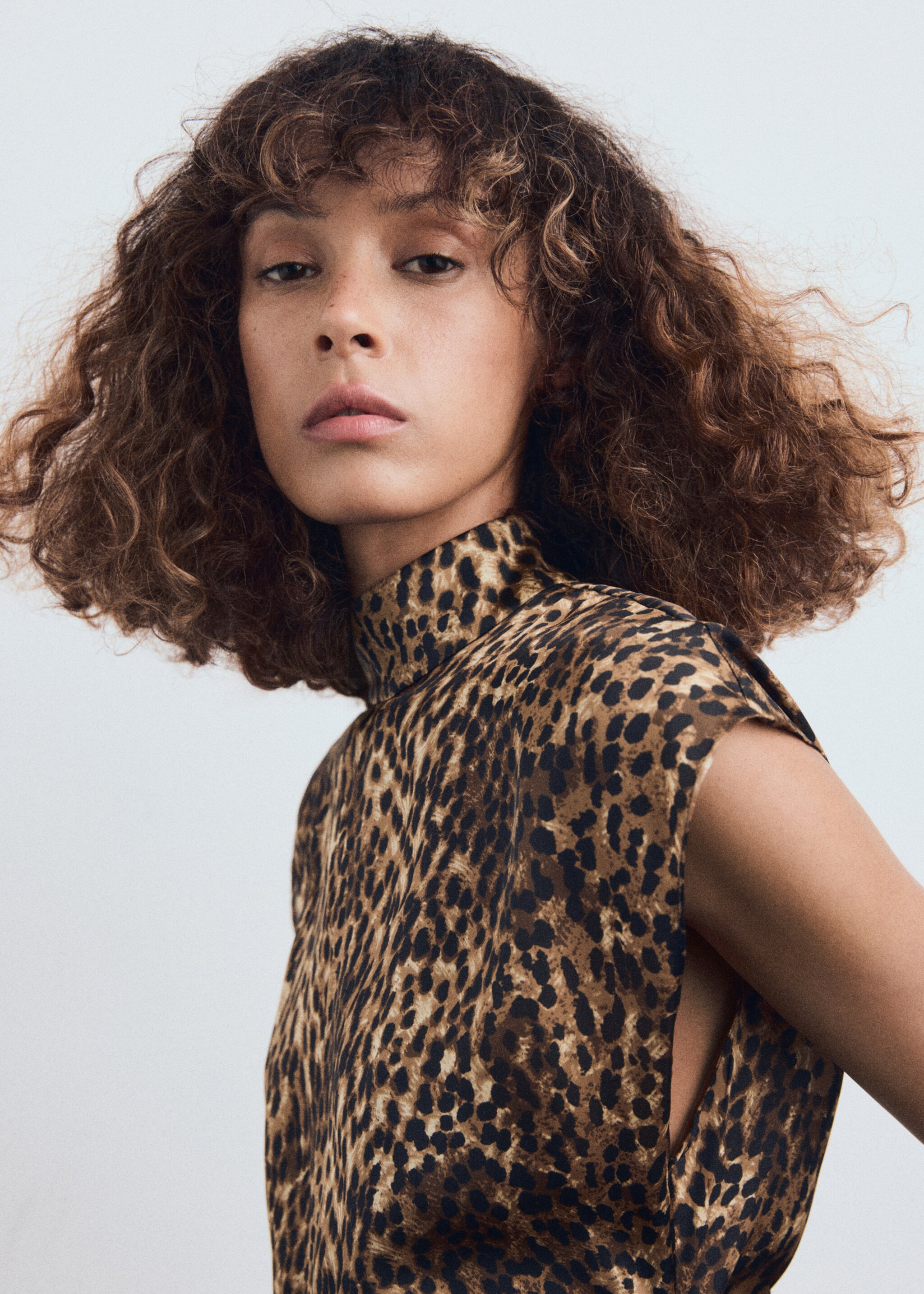 Leopard-print satin dress - Details of the article 1, Brown. Ref: 17057817-00.