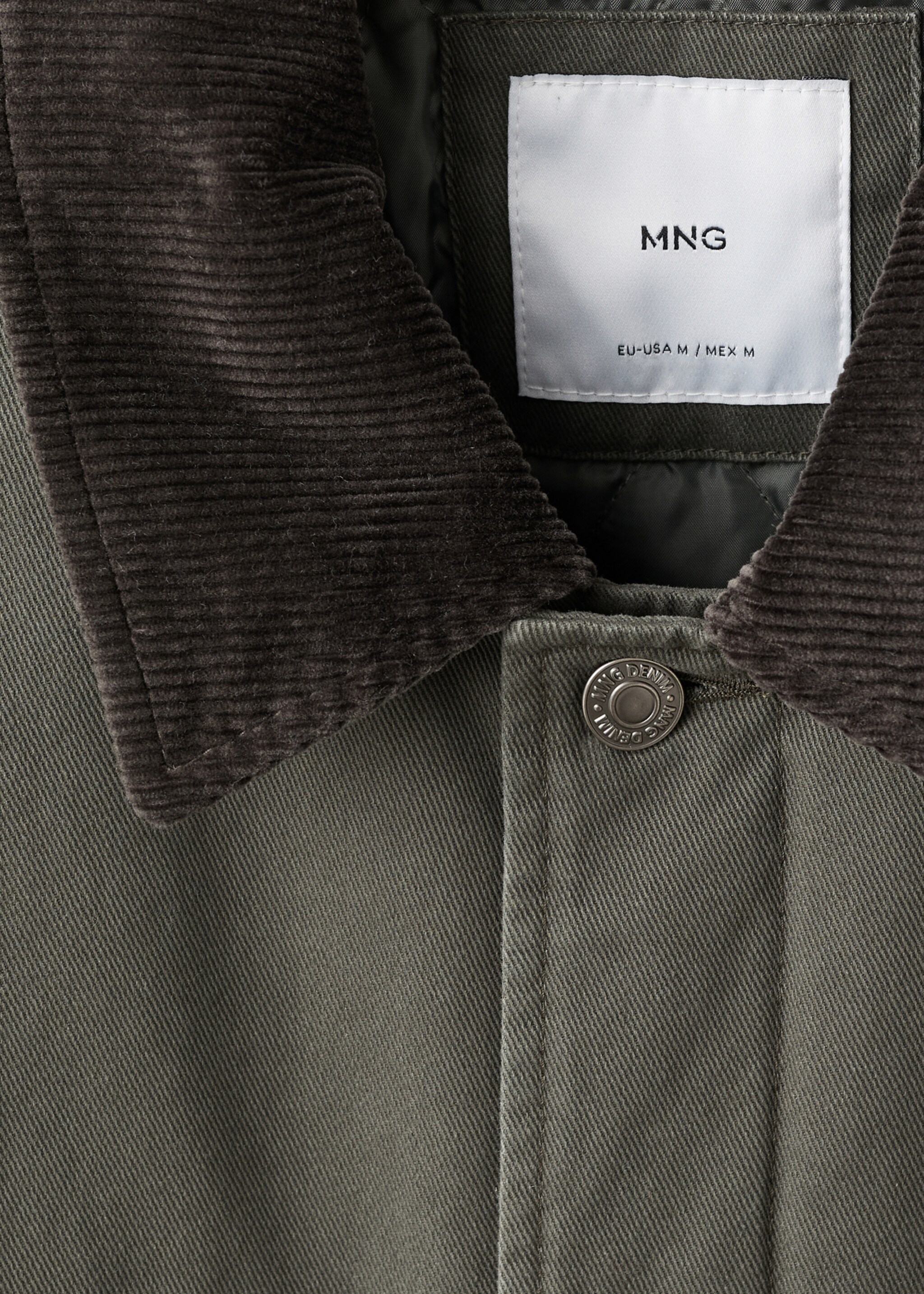 Jacket with pockets and corduroy collar - Details of the article 8, Khaki. Ref: 17057883-00.