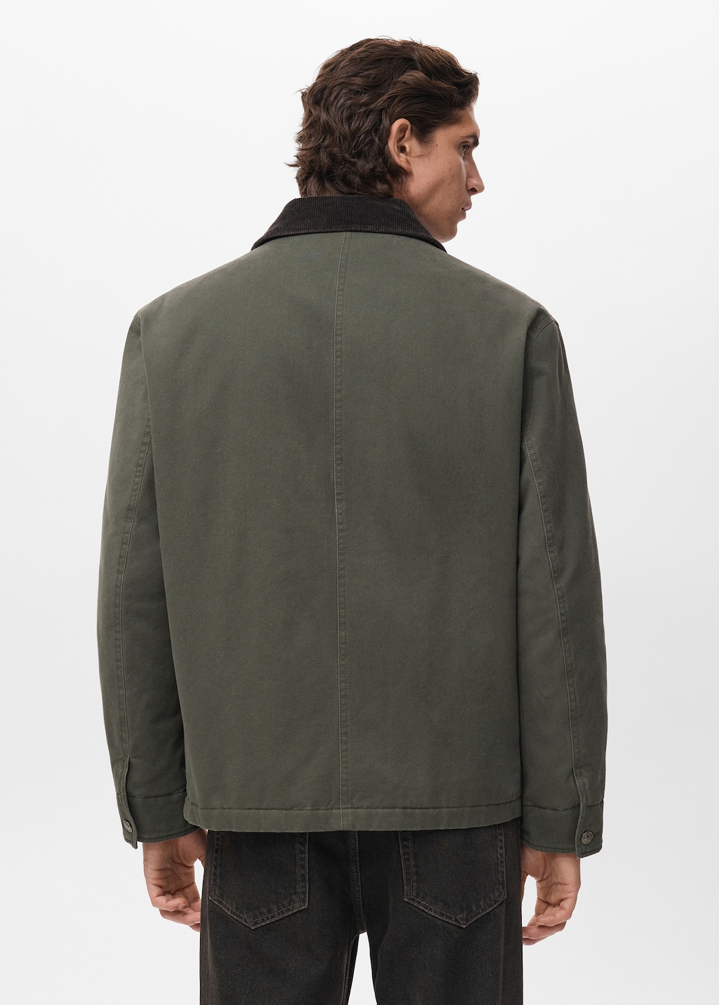 【新品タグ付き】I_am corduroy collar check coat i_am corduroy collar check coat Green Quilted jacket with corduroy