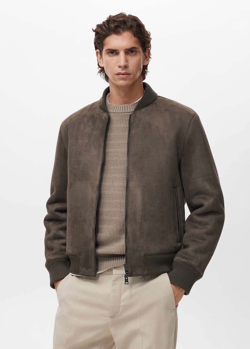 Suede-effect bomber jacket