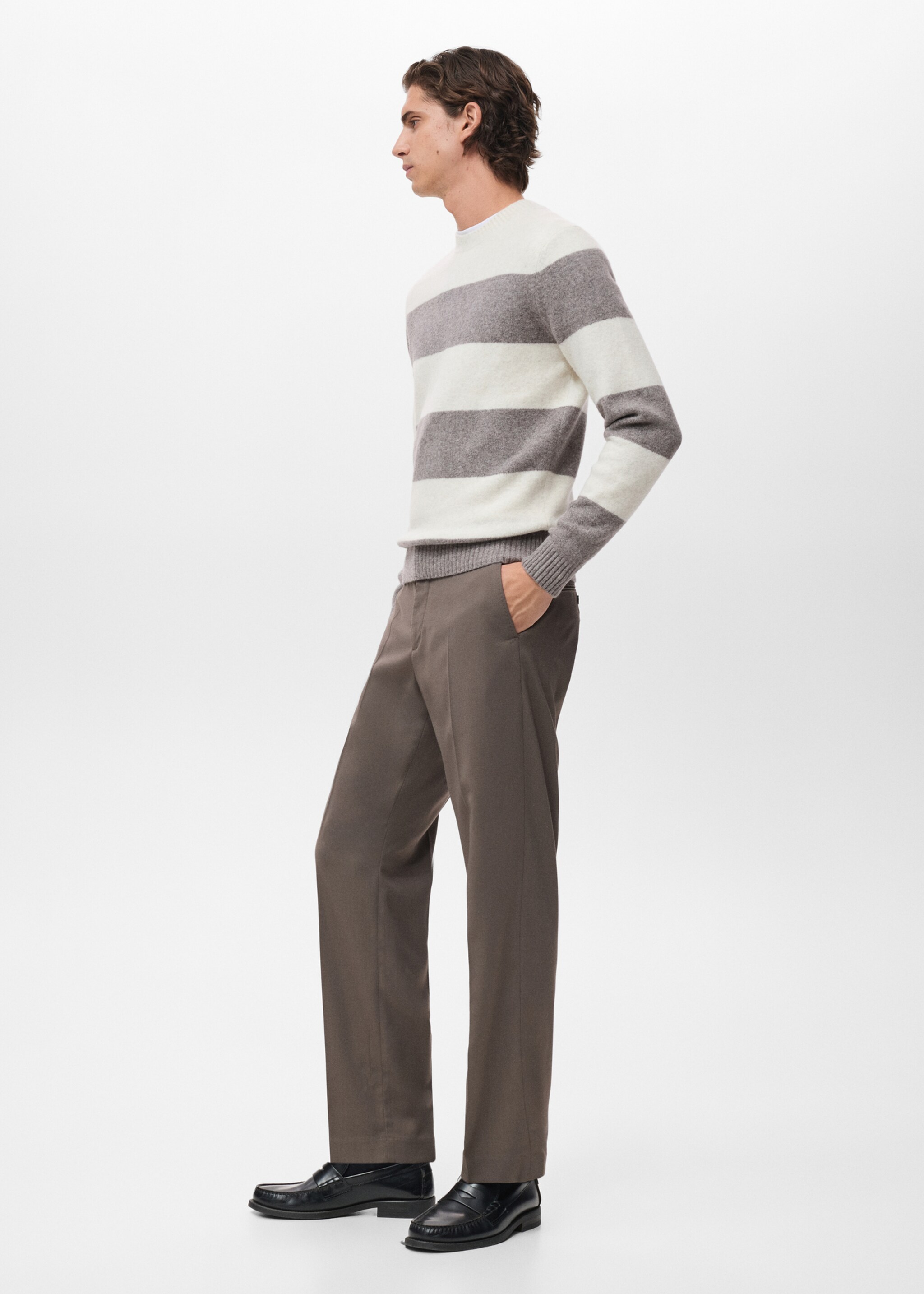 Striped Wool Blend Sweater - Details of the article 2, Ecru. Ref: 17057896-00.