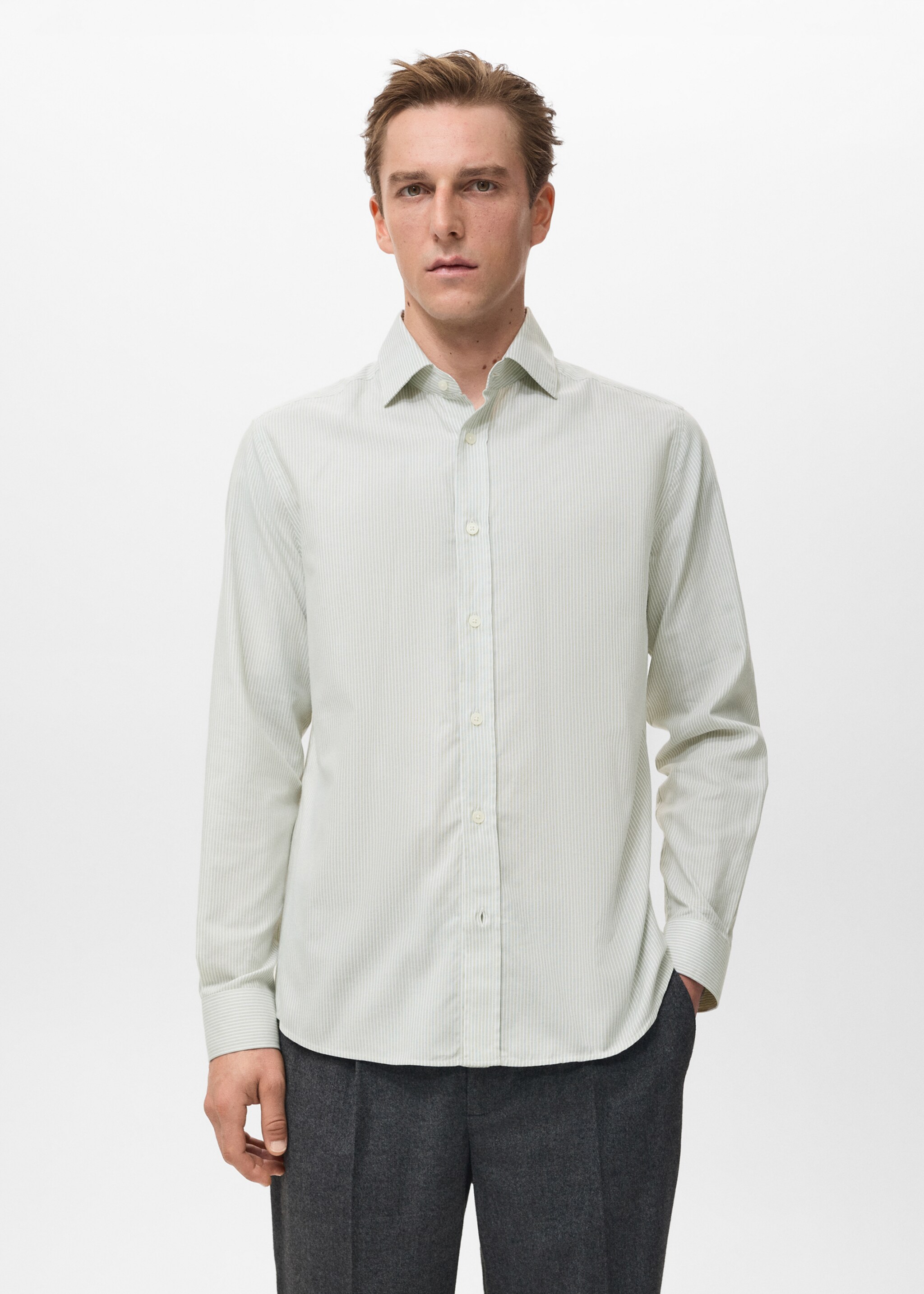 Regular-fit 100% cotton shirt - Medium plane, Green. Ref: 17057907-00.