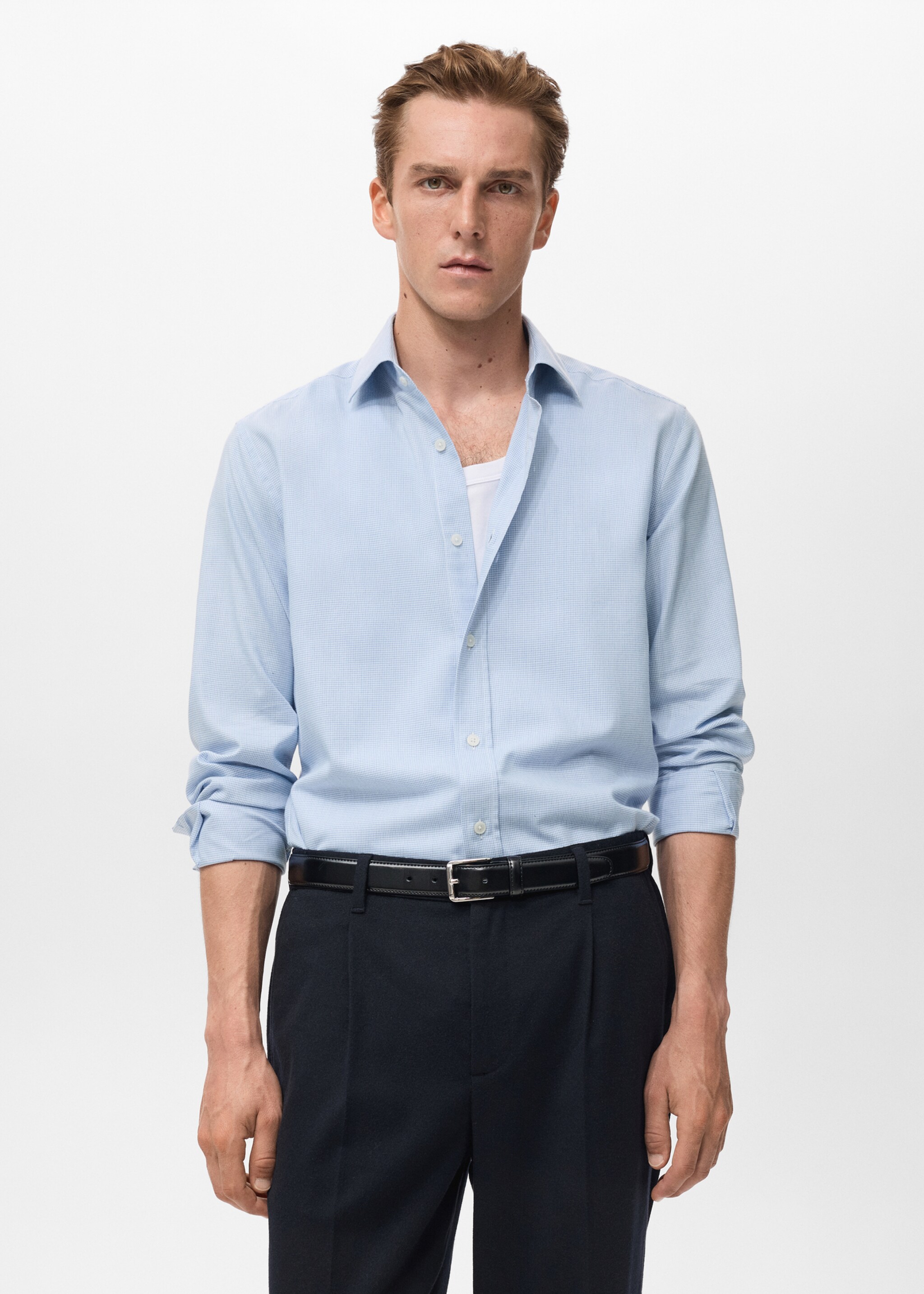 Regular-fit 100% cotton shirt - Medium plane, Sky Blue. Ref: 17057907-00.