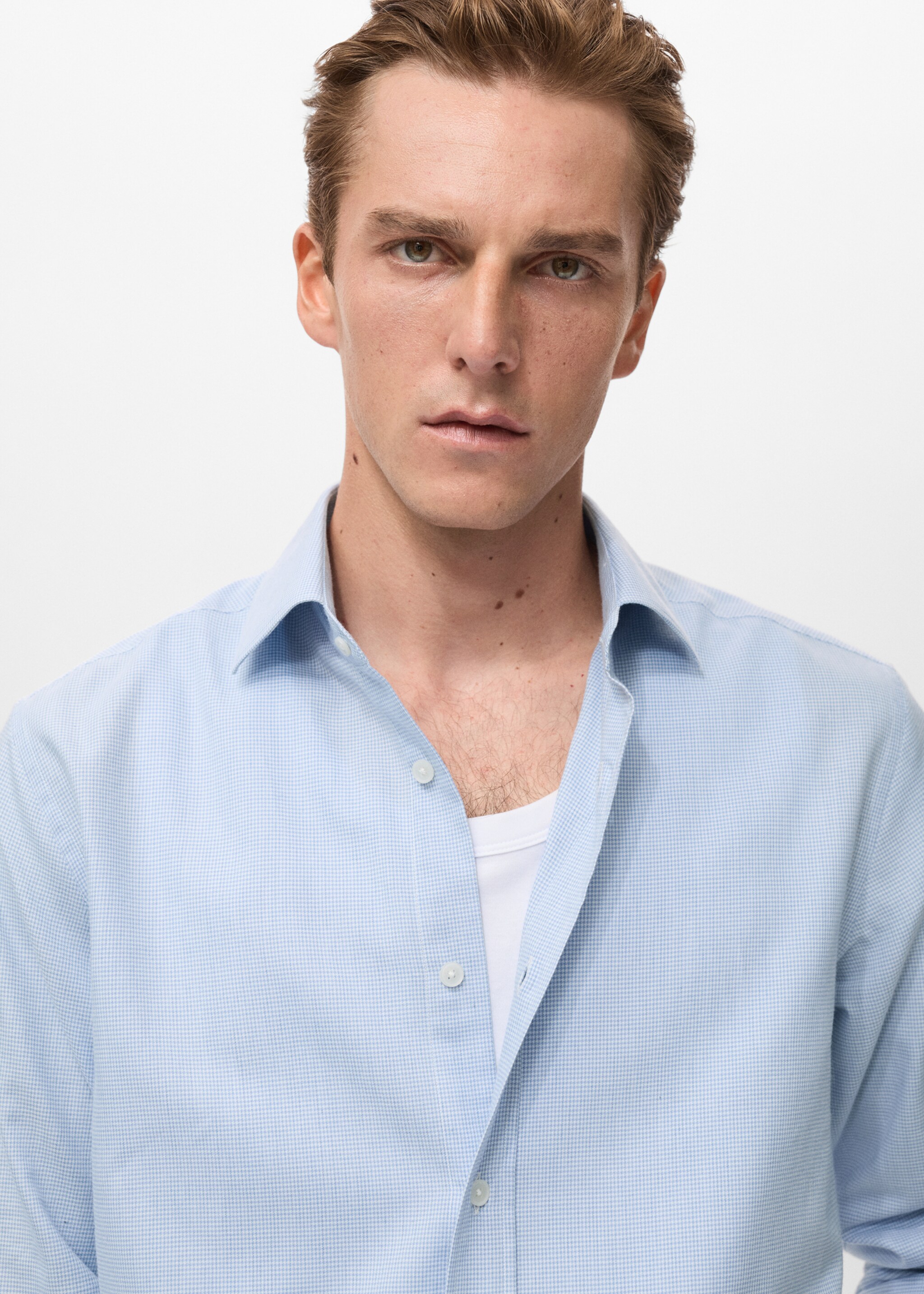 Regular-fit 100% cotton shirt - Details of the article 1, Sky Blue. Ref: 17057907-00.