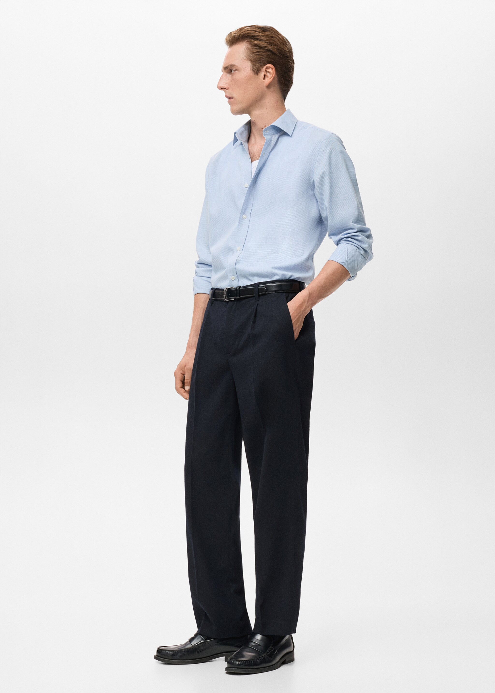 Regular-fit 100% cotton shirt - Details of the article 2, Sky Blue. Ref: 17057907-00.