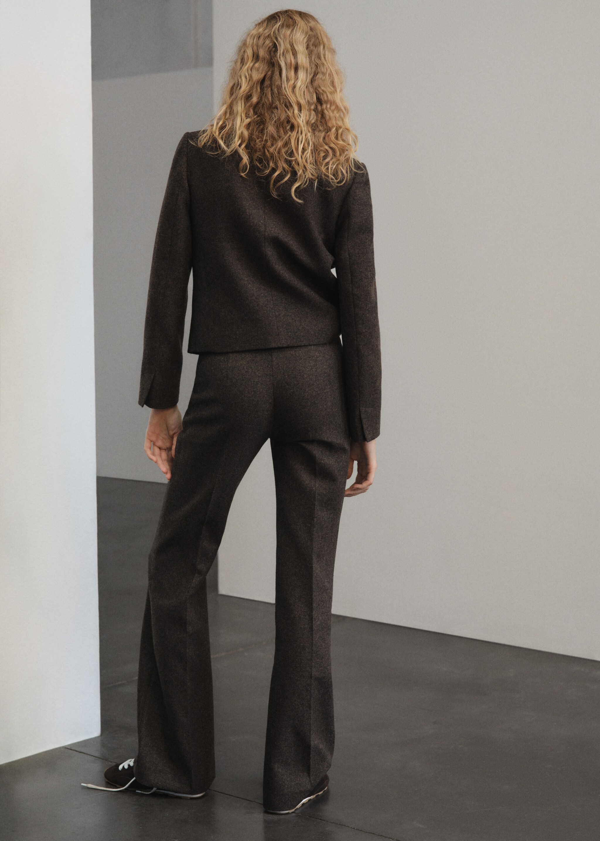 Speckled wool flared trousers - Reverse of the article, Brown. Ref: 17057911-00.
