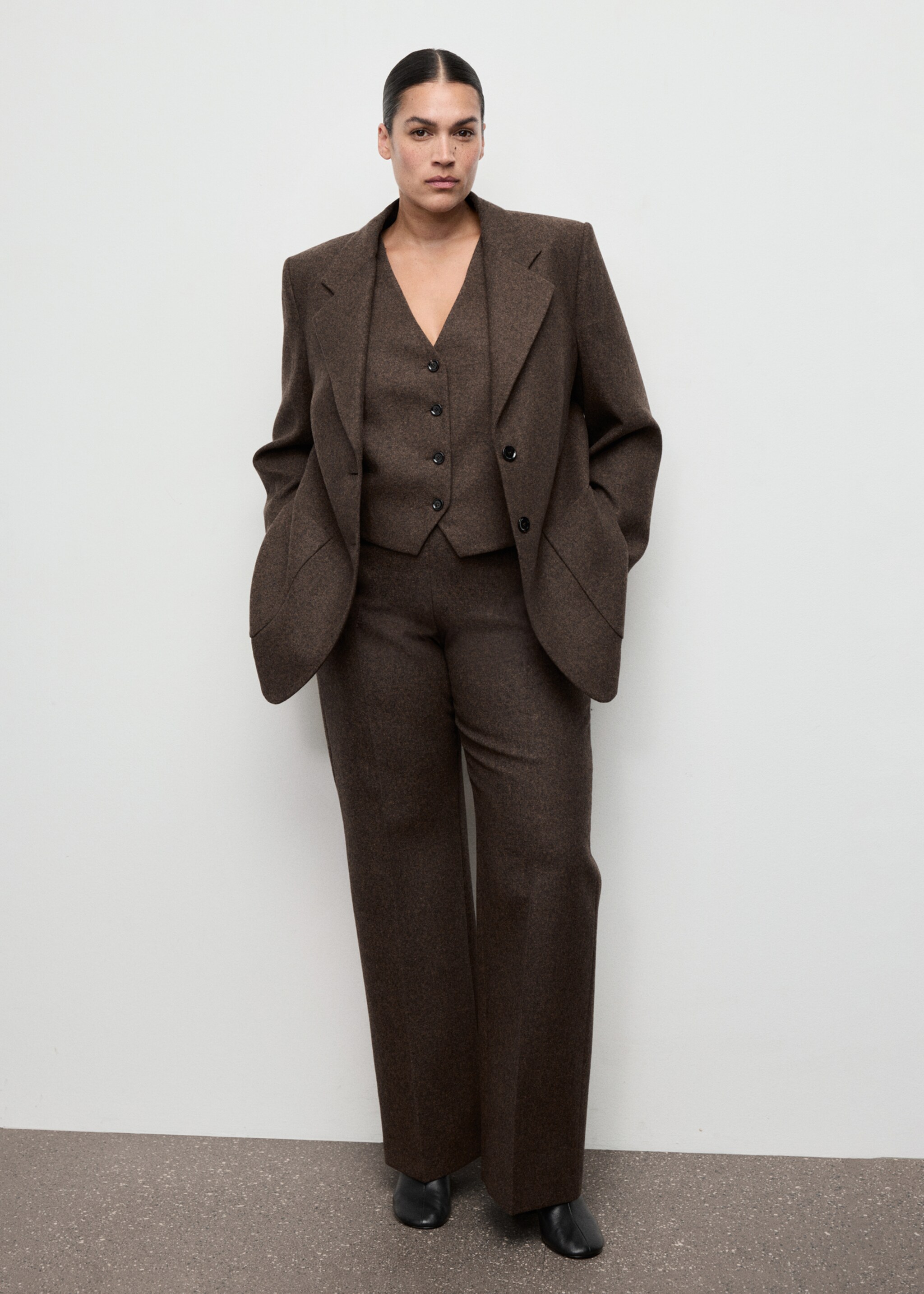 Speckled wool jacket with pockets - Details of the article 3, Brown. Ref: 17057912-00.